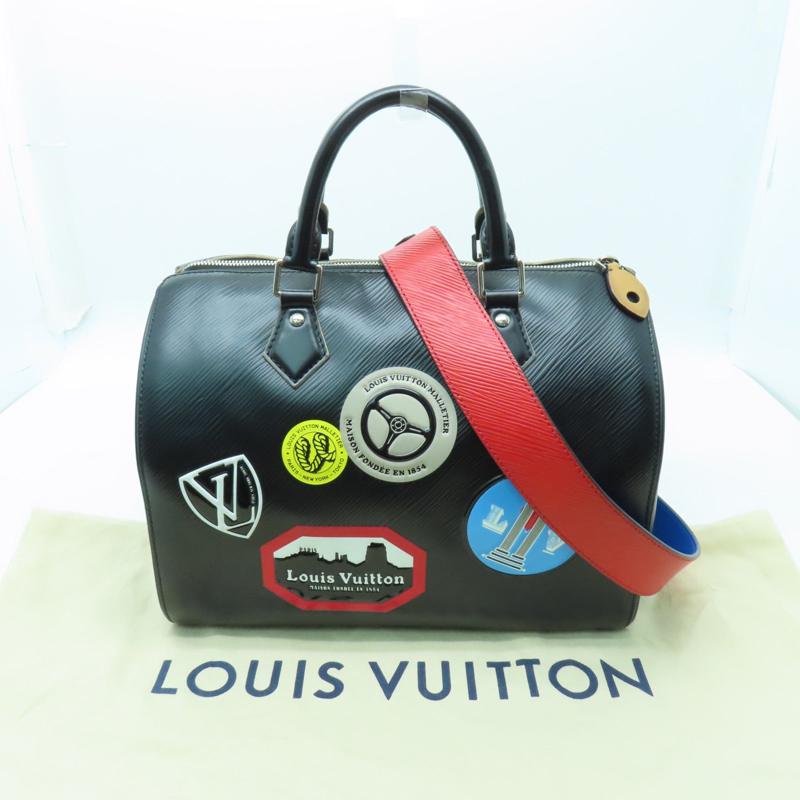 LOUIS VUITTON 【激減優惠】Epi Speedy 30 Word Tour Collection銀扣手挽肩背兩用袋黑色