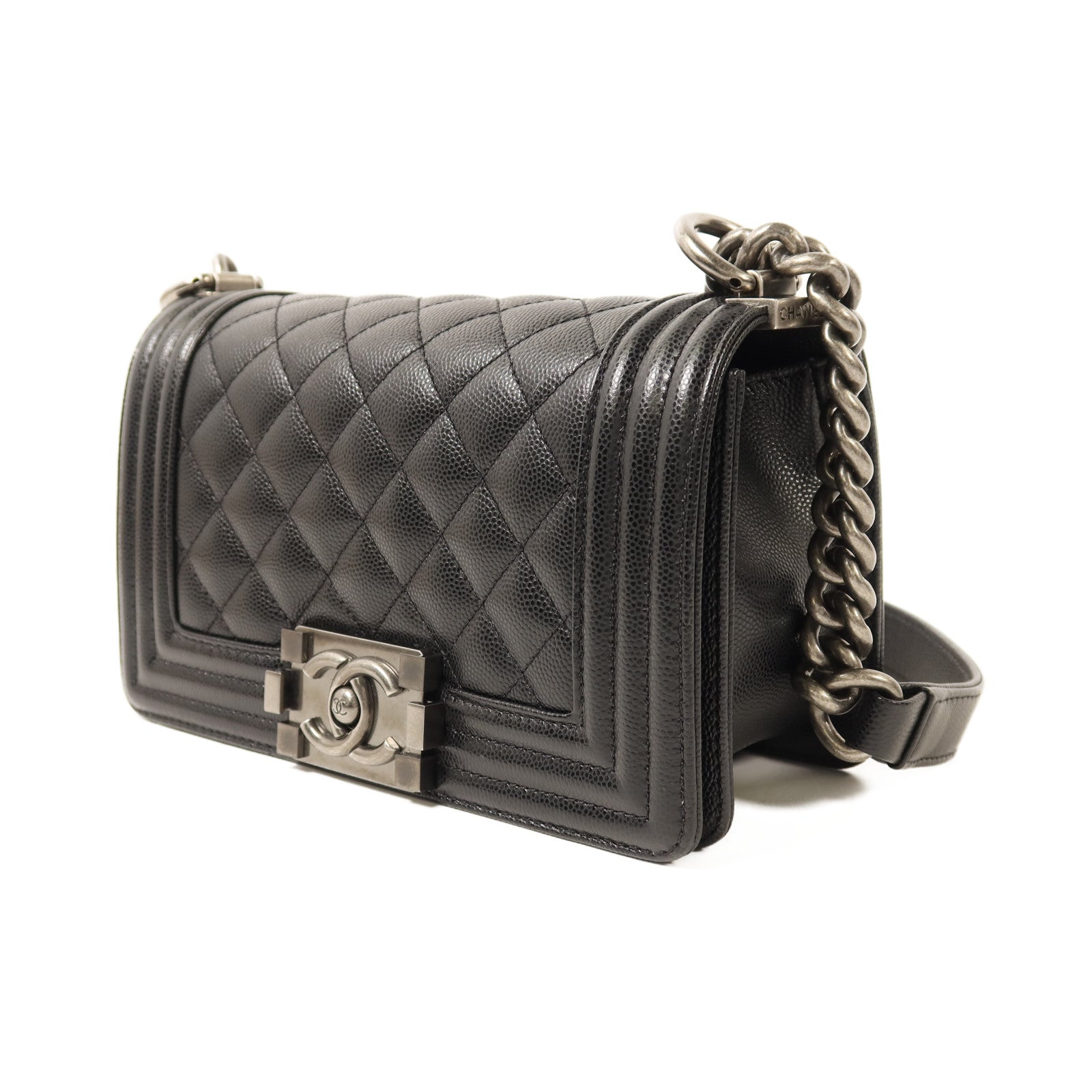 CHANEL 牛皮皮革Boy 20銀扣鏈帶肩背袋
