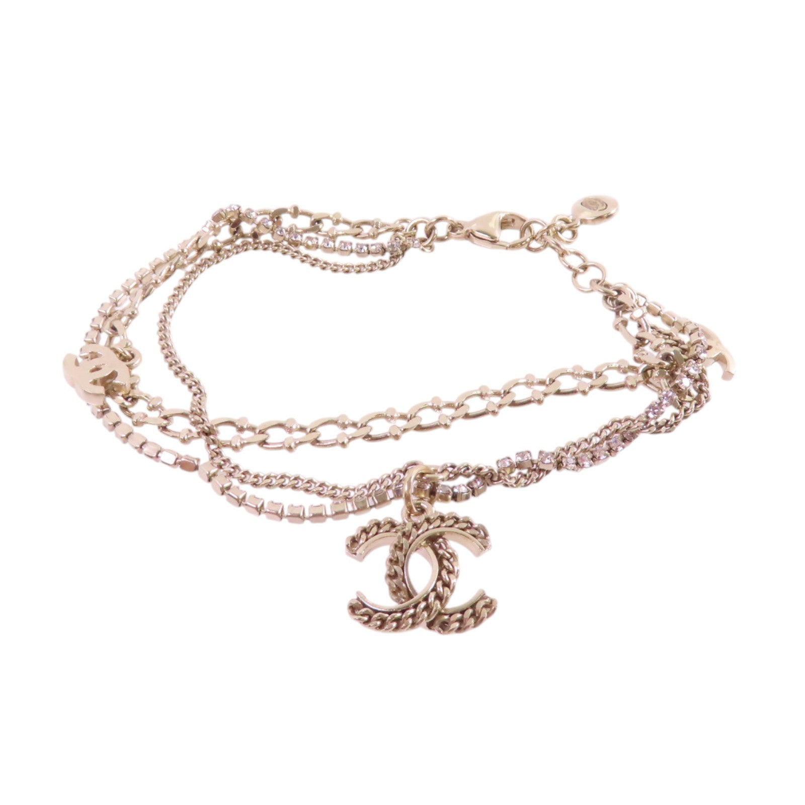 CHANEL 【激減優惠】金屬/水鑽Double Chain Bracelet金扣手鏈
