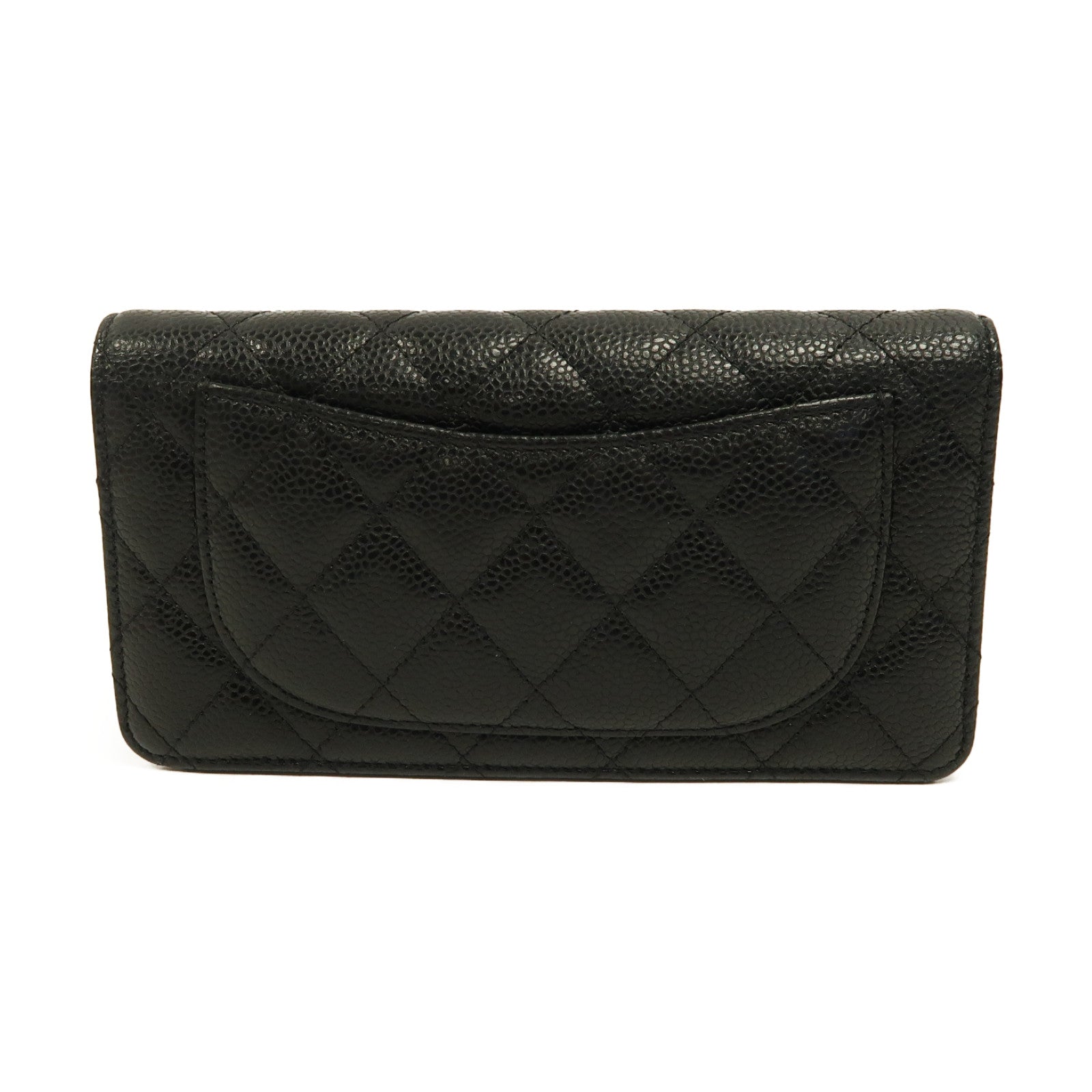 CHANEL 菱格Caviar皮革Wallet銀扣長錢包黑色