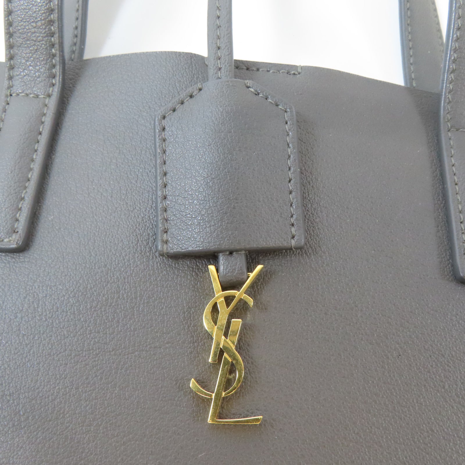 SAINT LAURENT 牛皮皮革Shopping Saint Laurent Toy In Leather金扣手挽肩背兩用袋灰色