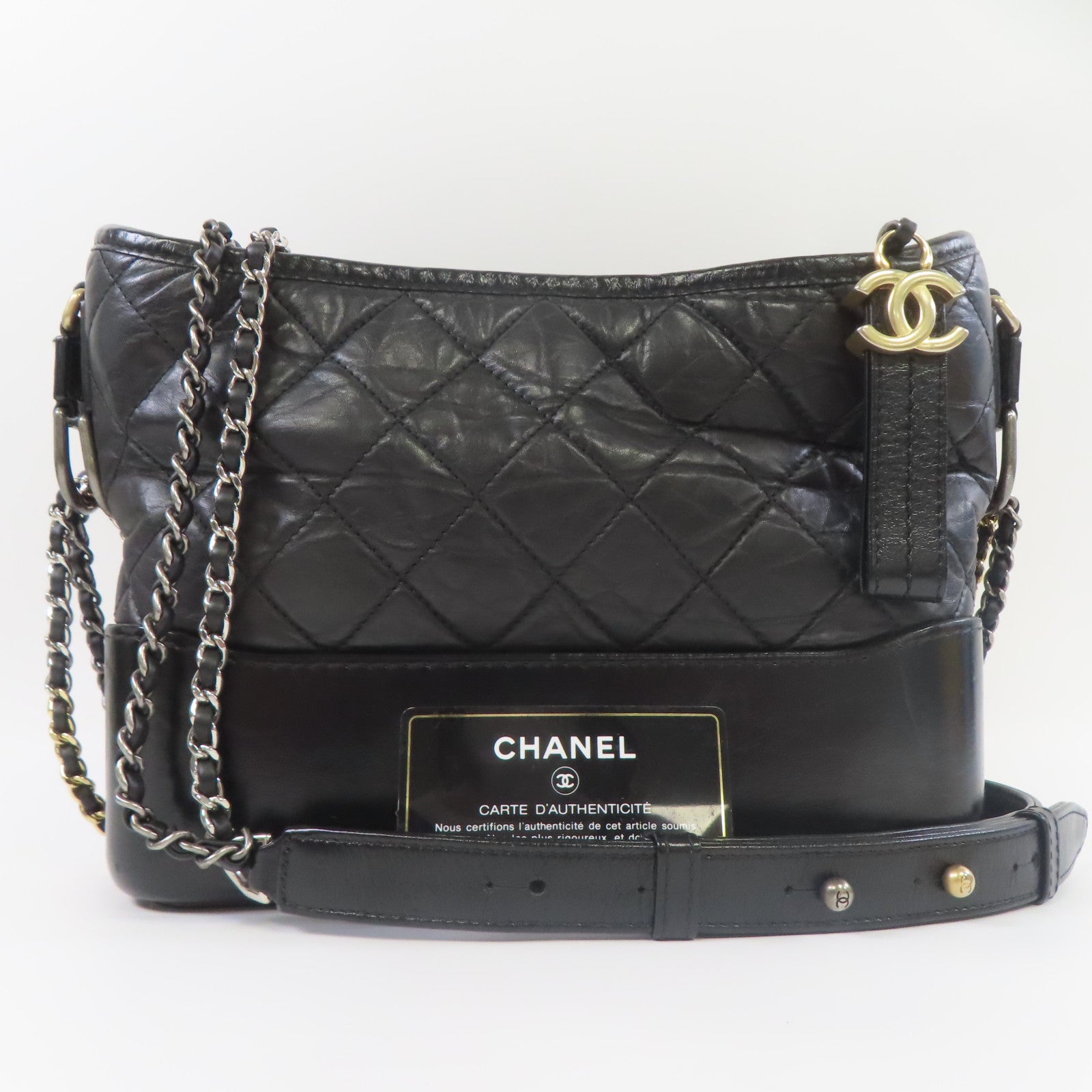 CHANEL **【激減優惠】菱格牛皮皮革Gabrielle金扣/銀扣鏈帶肩背袋黑色