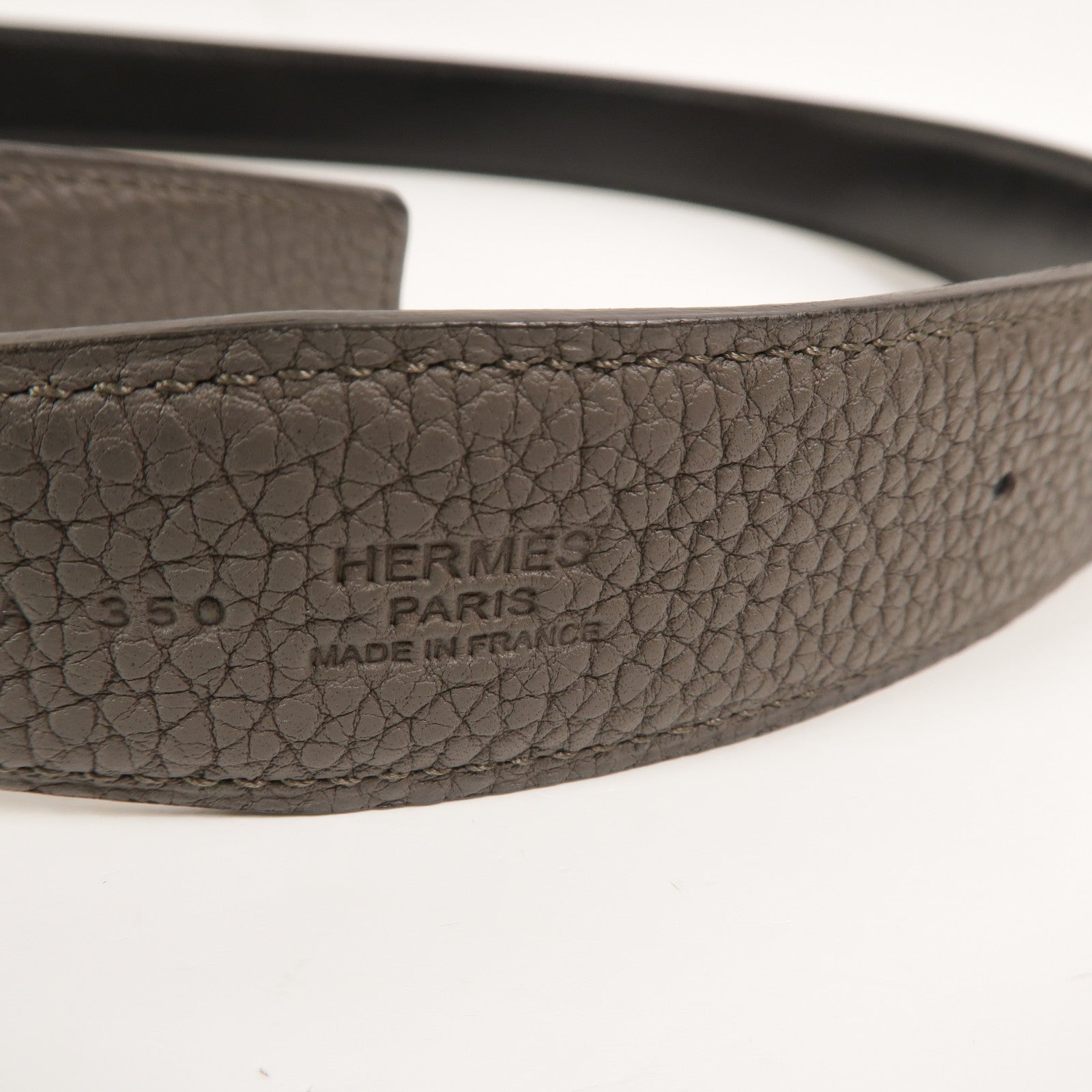 HERMES Togo/Box皮革H Belt 90cm皮帶Etain/Noir
