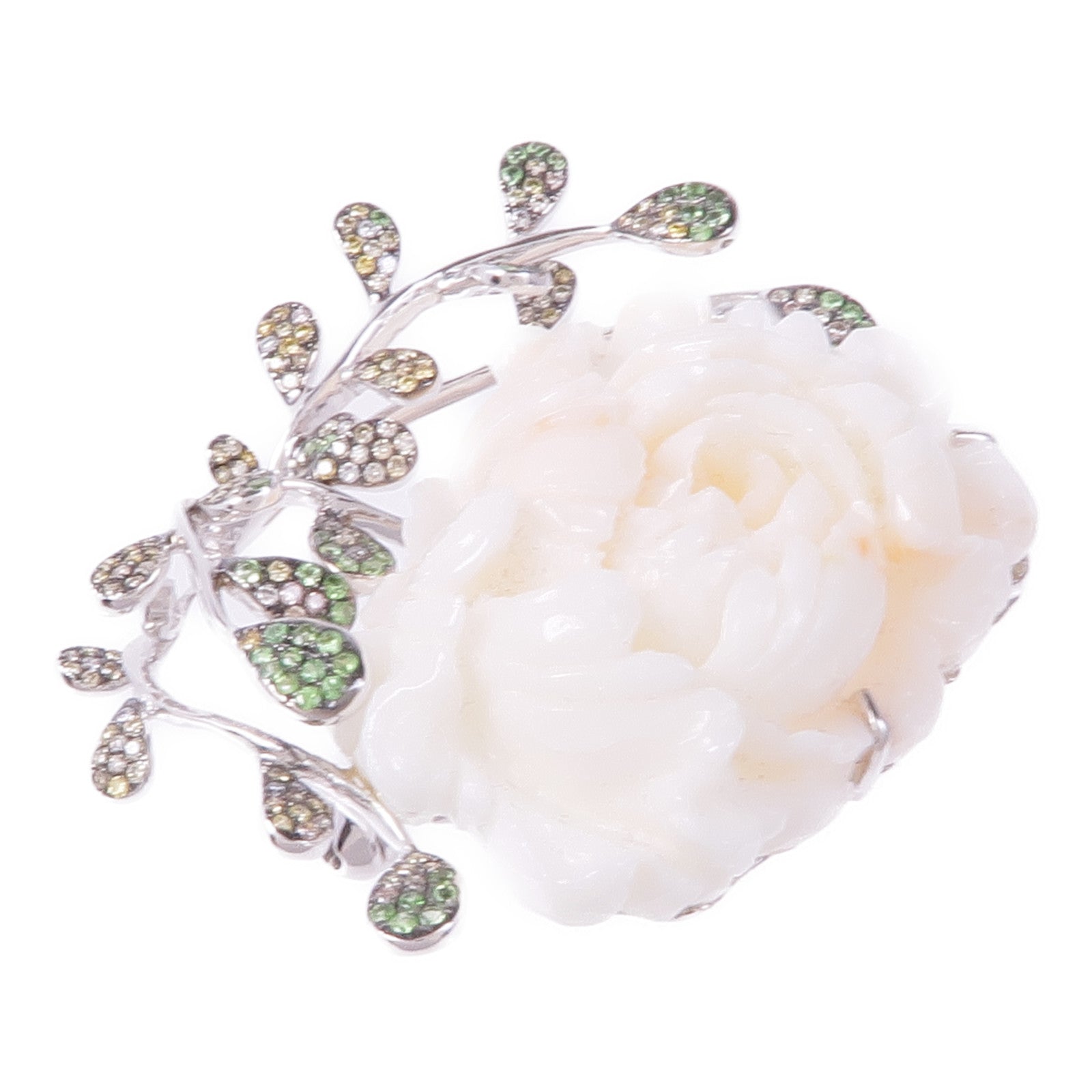 JEWELRY 18K白金Coral Sapphire Diamond Brooch珊瑚石/鑽石/藍寶石胸針