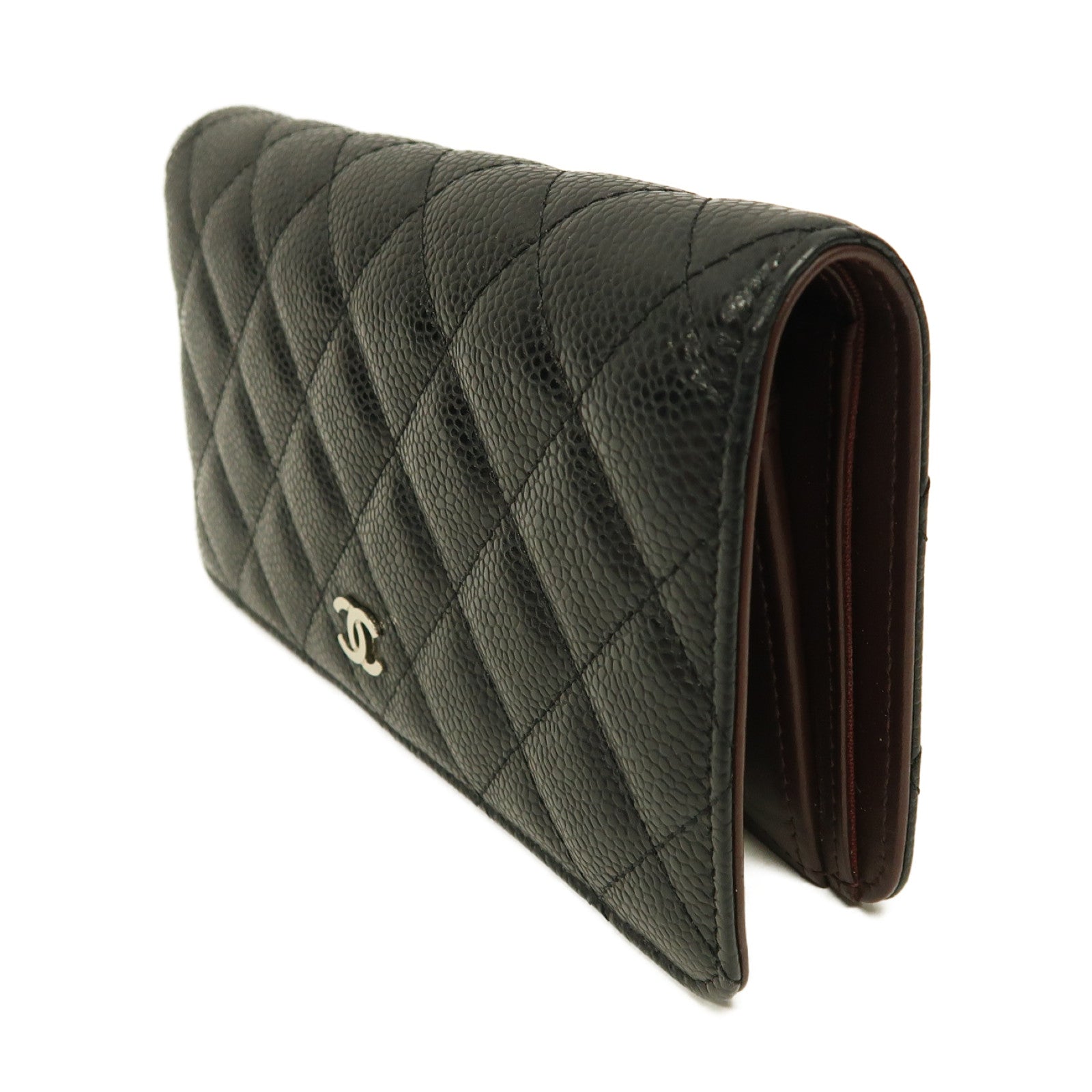 CHANEL 菱格Caviar皮革Wallet銀扣長錢包黑色