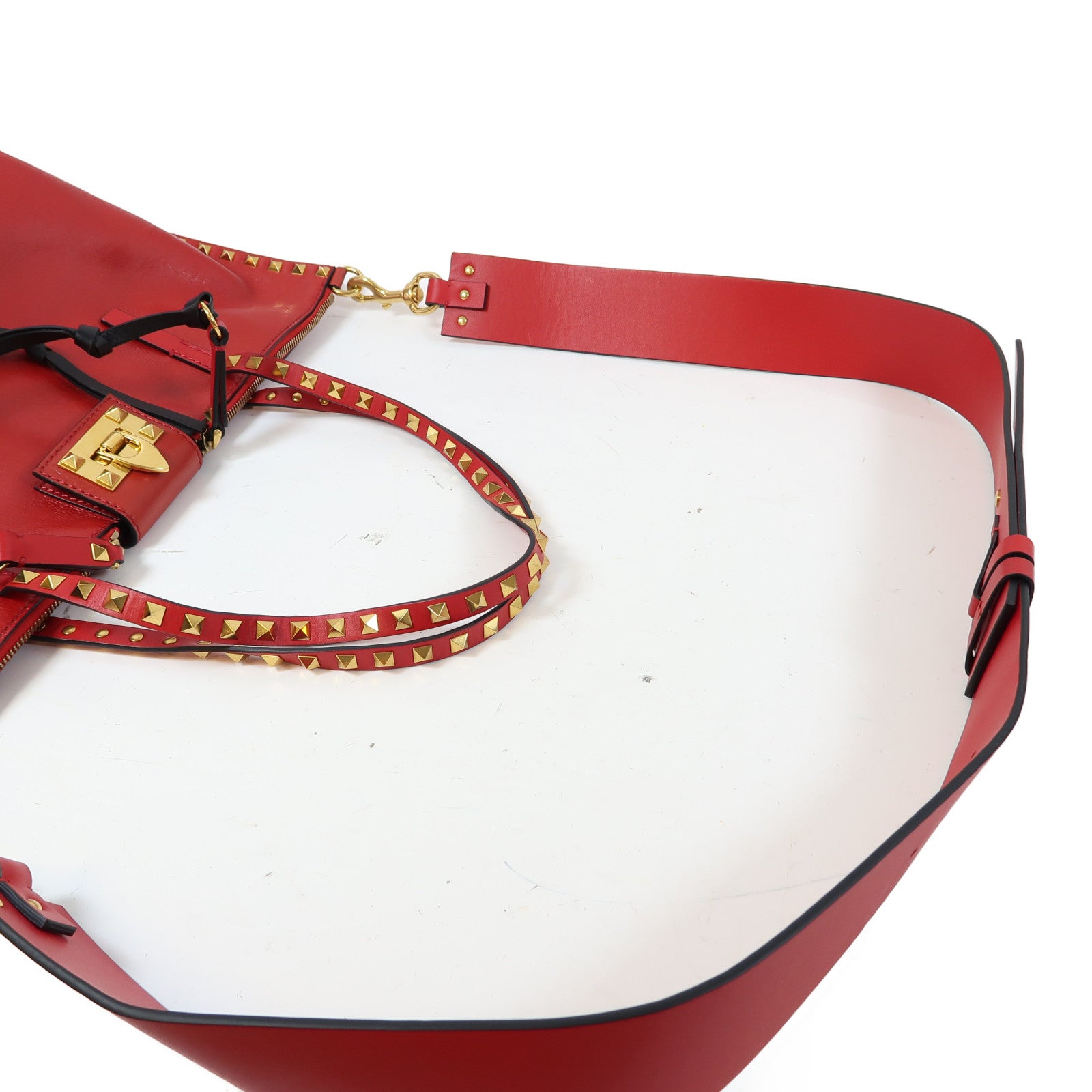 Valentino 【激減優惠】牛皮皮革2 Way Shoulder Bag金扣手挽肩背兩用袋紅色