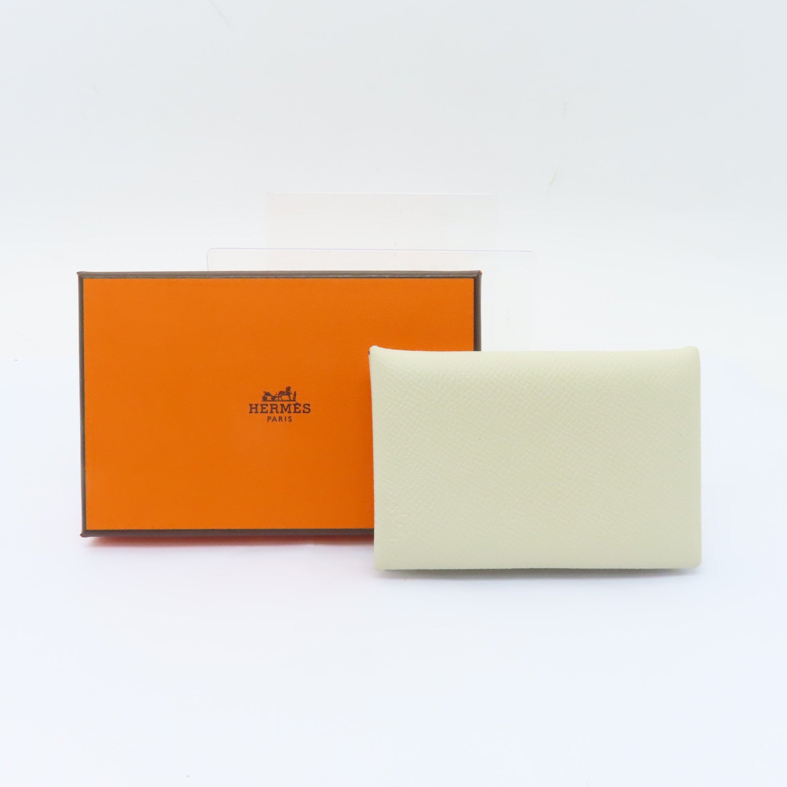 HERMES 【激減優惠】Epsom皮革Calvi銀扣卡片套白色