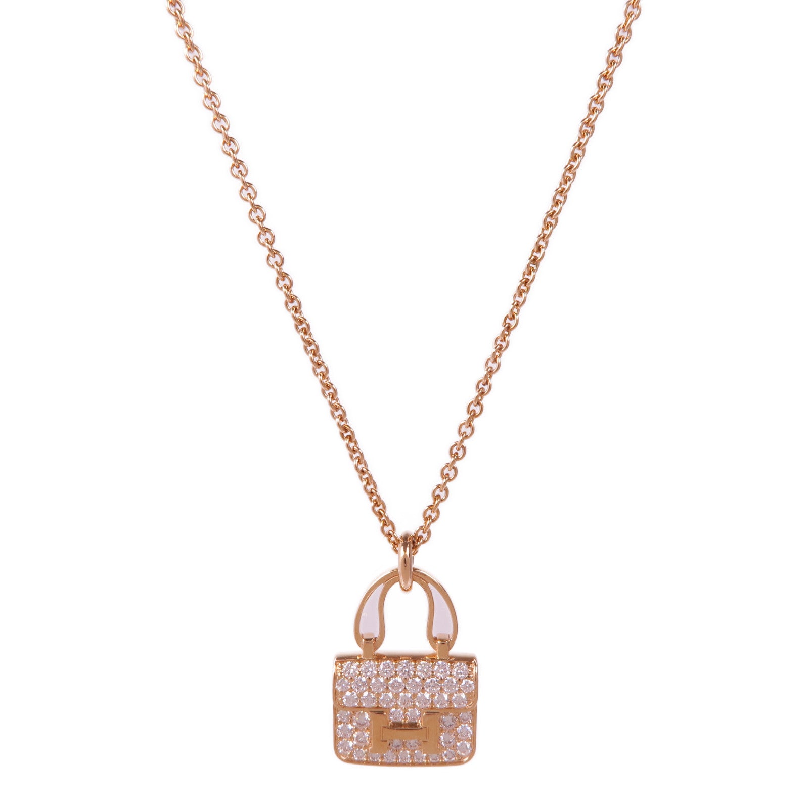 HERMES 18K玫瑰金Amulettes Constance Pendant鑽石項鍊
