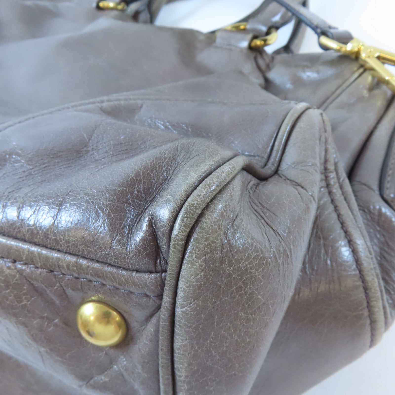 Miu Miu 牛皮皮革Shoulder Bag金扣手挽肩背兩用袋灰色