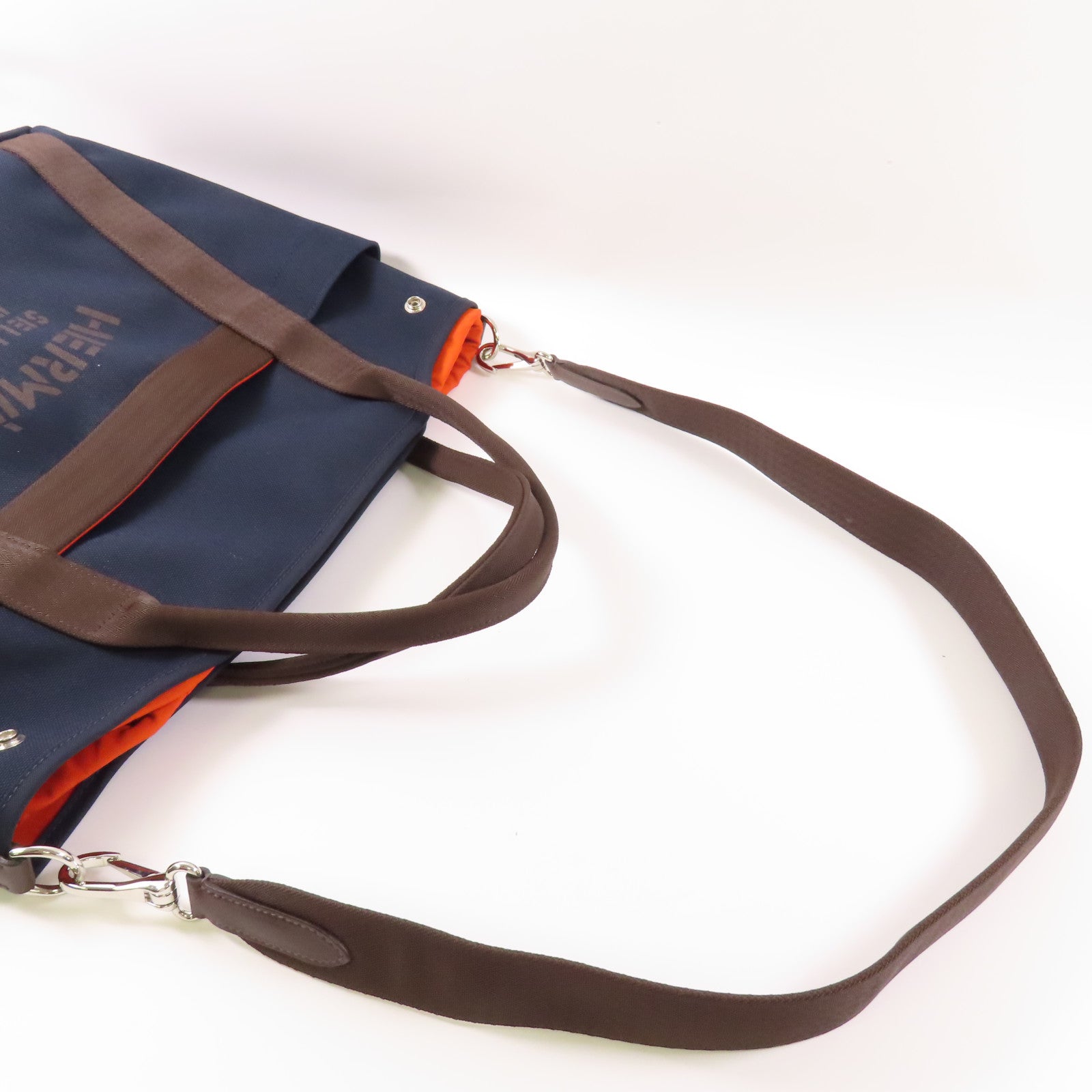 HERMES 帆布The Grooming Bag銀扣手挽肩背兩用袋Navy/Feu