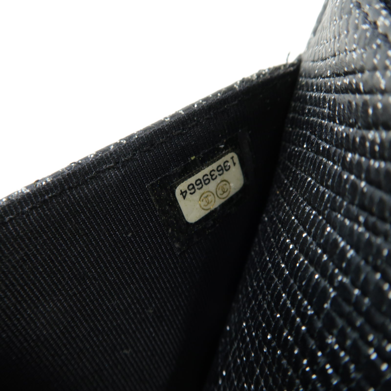 CHANEL 菱格牛皮皮革/閃粉WOC Wallet On Chain銀扣鏈帶肩背袋銀色/黑色