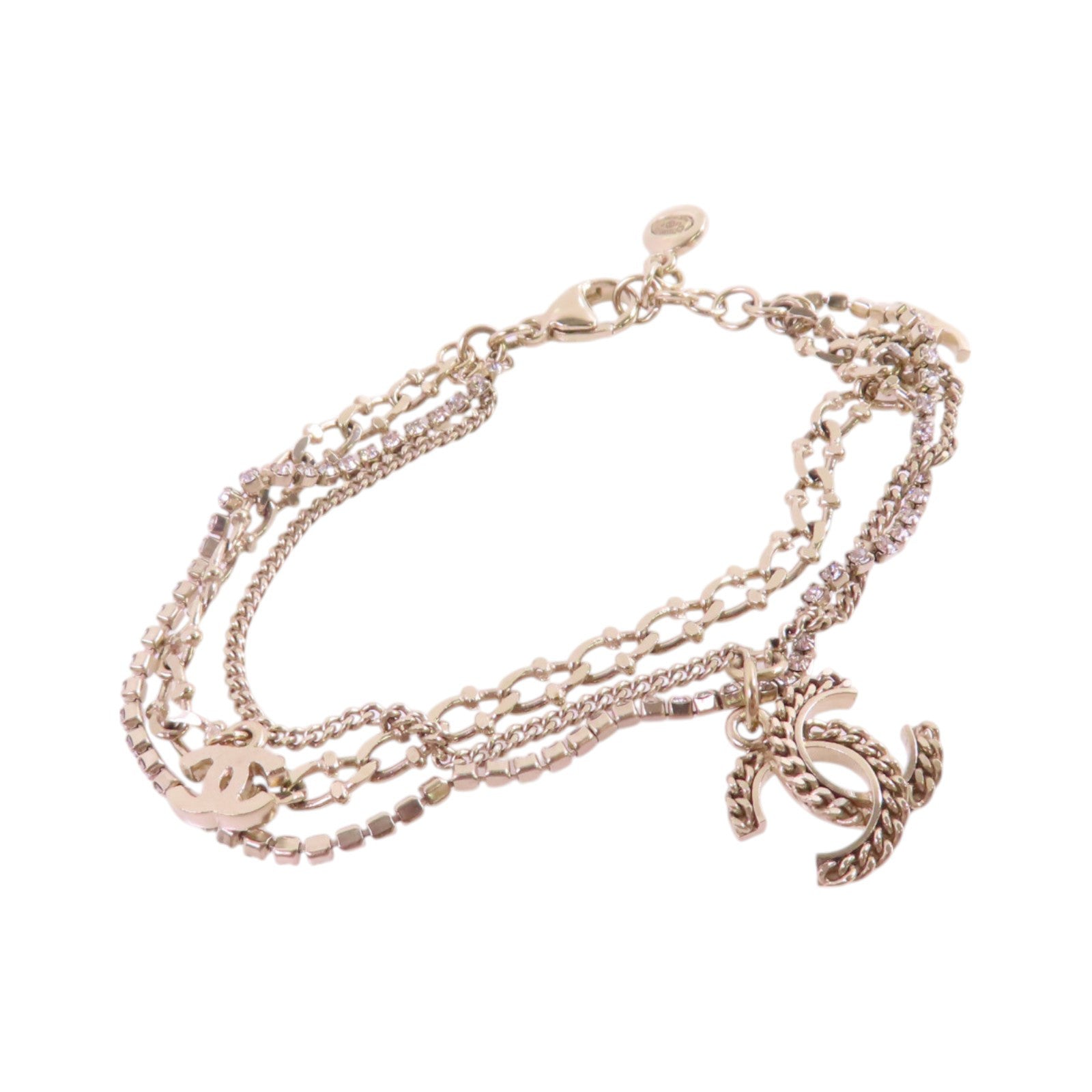 CHANEL 金屬/水鑽Double Chain Bracelet金扣手鏈