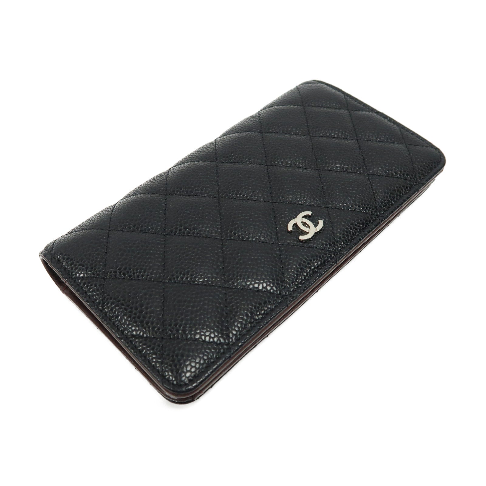 CHANEL 菱格Caviar皮革Wallet銀扣長錢包黑色