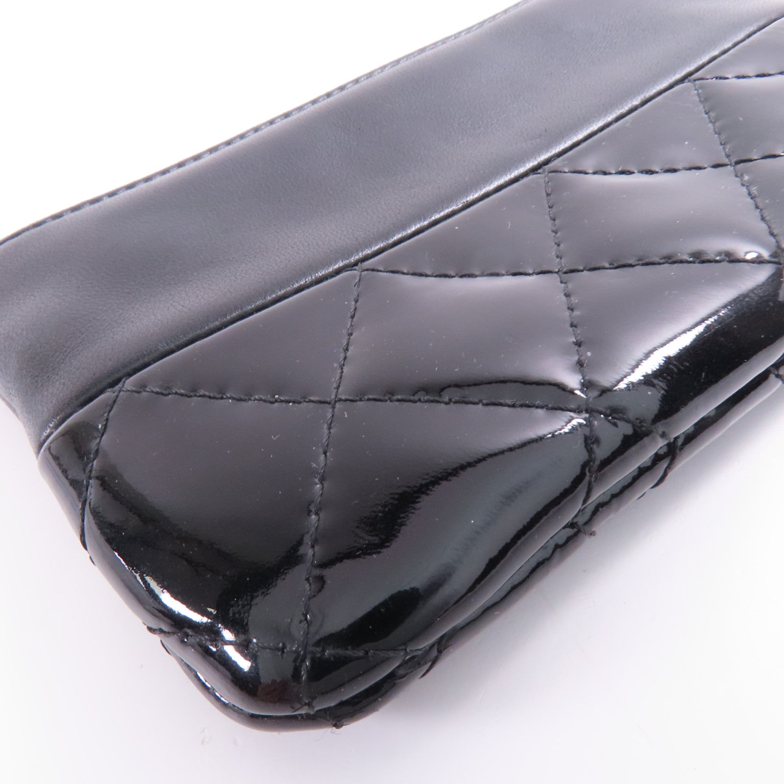 CHANEL 羊皮皮革/漆皮皮革Pouch銀扣手拿包