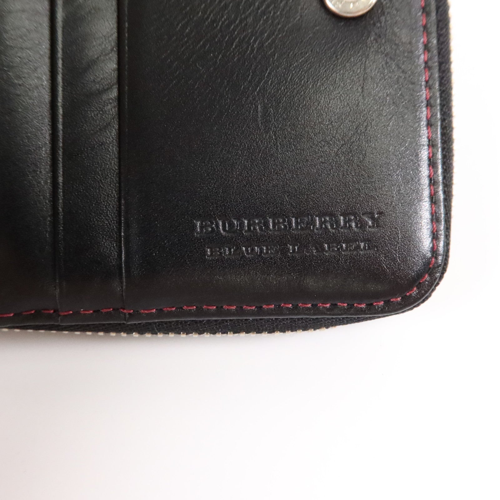 BURBERRY 帆布/牛皮皮革Wallet銀扣錢包