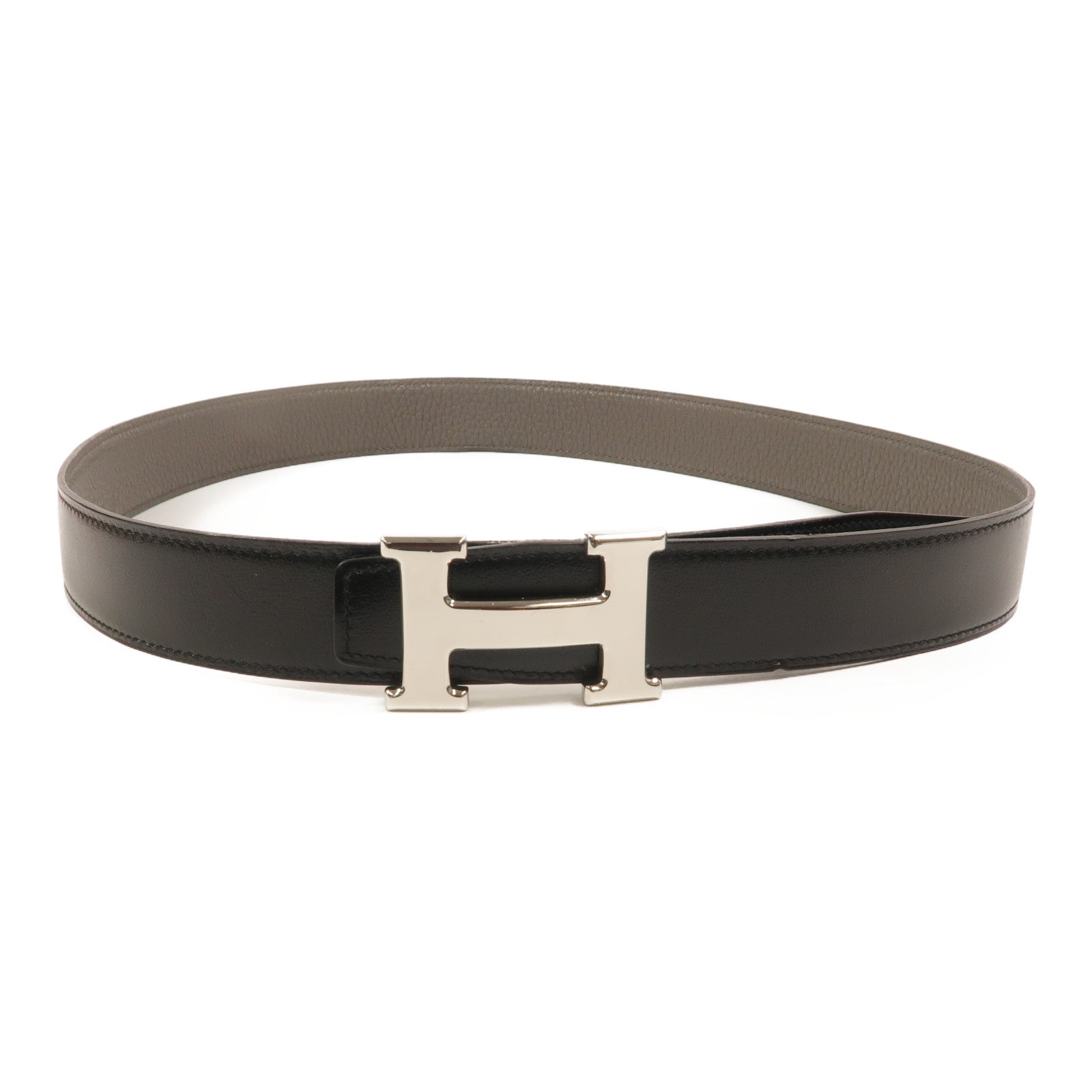 HERMES Togo/Box皮革H Belt 90cm皮帶Etain/Noir