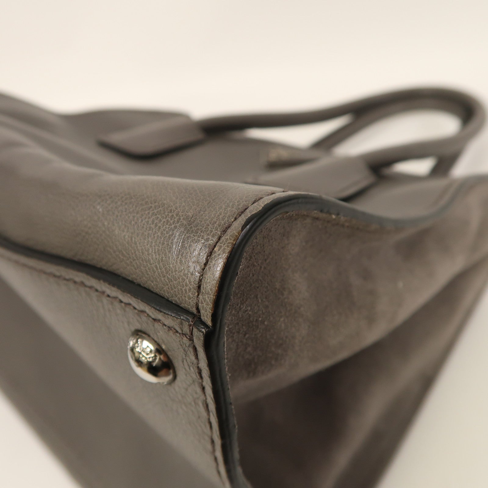PRADA 牛皮皮革Shoulder Bag銀扣手挽肩背兩用袋灰色