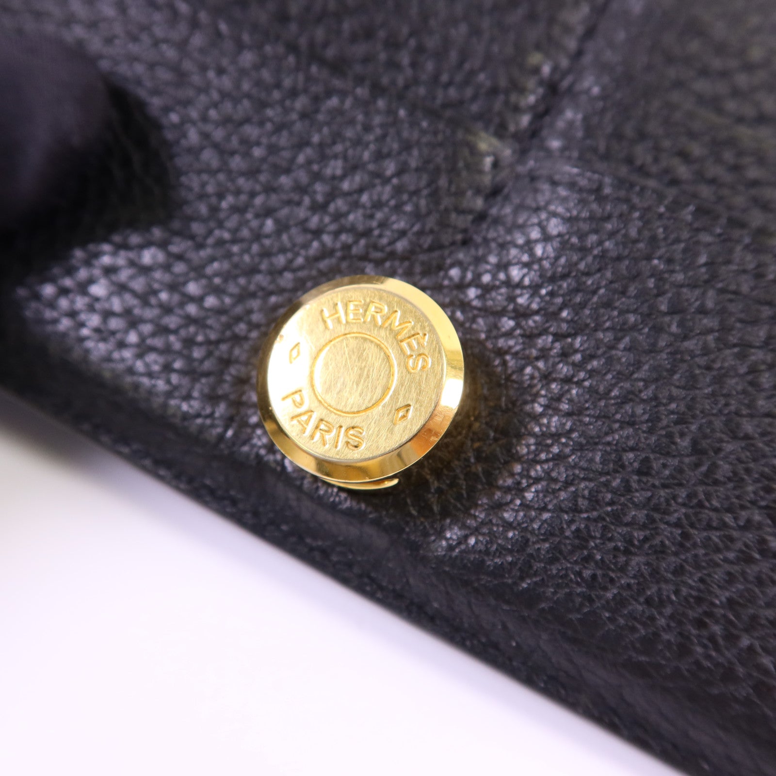 HERMES Clemence皮革Dogon Wallet金扣長錢包Noir