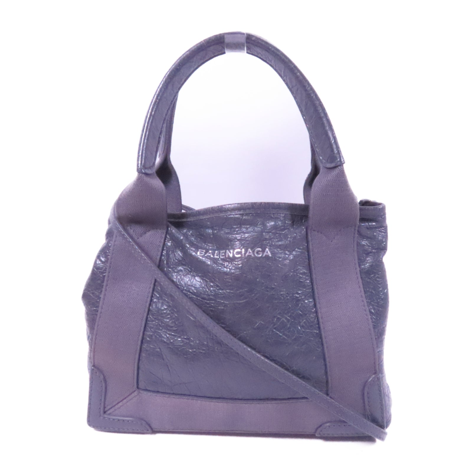 BALENCIAGA 牛皮皮革Cabas XS銀扣手挽肩背兩用袋灰色