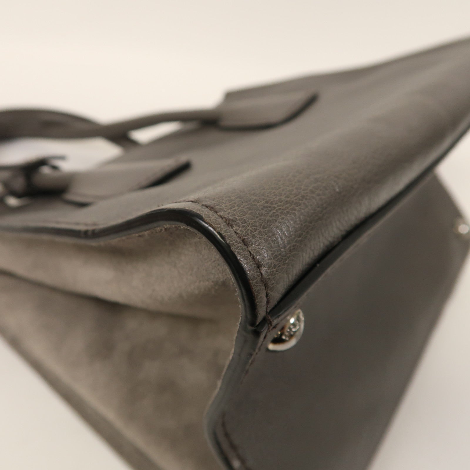 PRADA 牛皮皮革Shoulder Bag銀扣手挽肩背兩用袋灰色