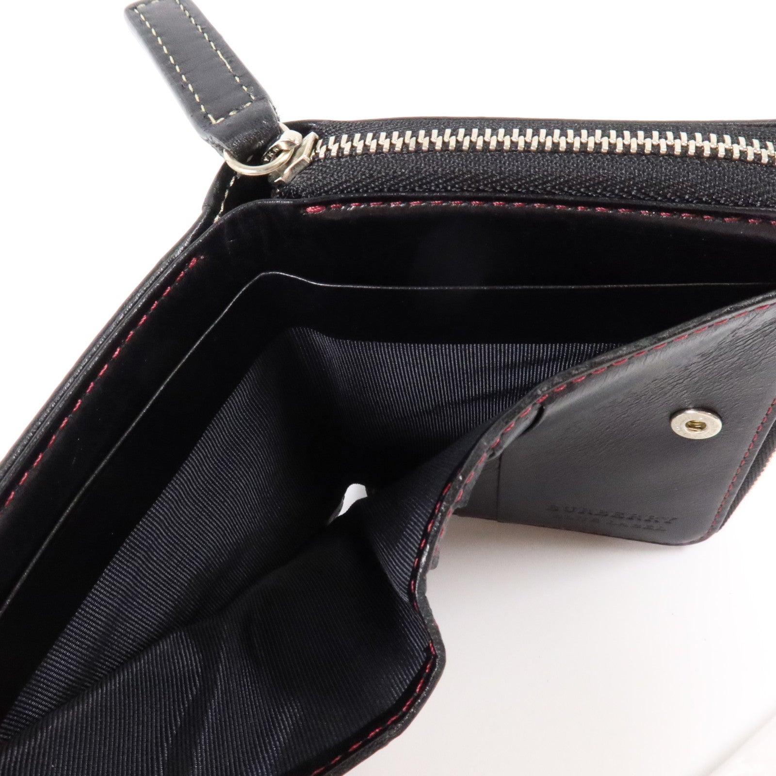 BURBERRY 帆布/牛皮皮革Wallet銀扣錢包