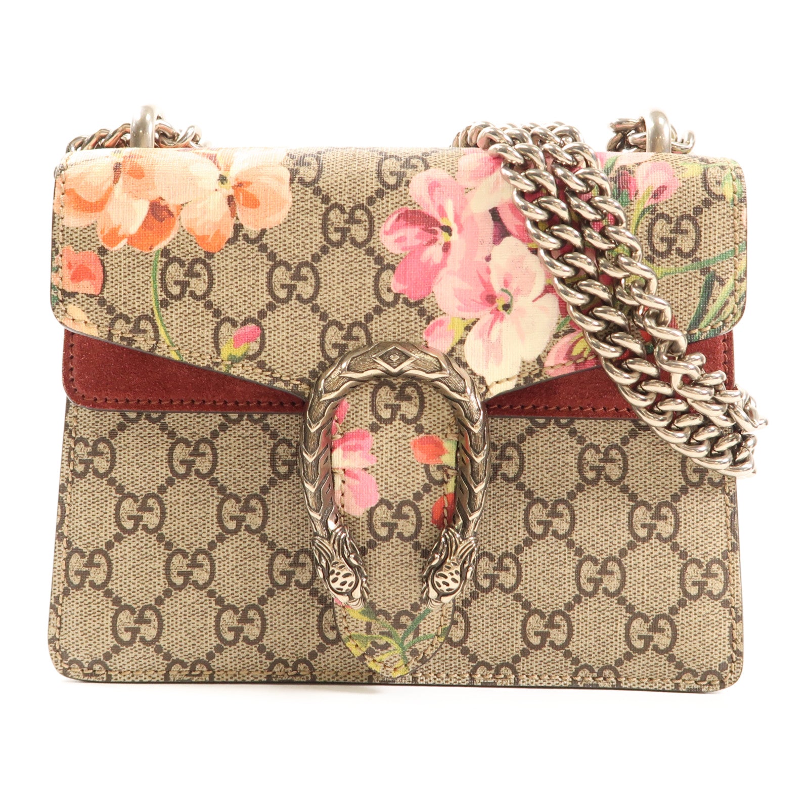 GUCCI 塗層帆布Chain Shoulder銀扣鏈帶肩背袋