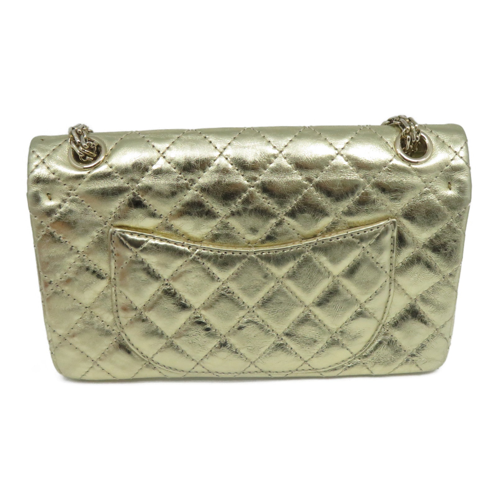 CHANEL 【清倉大減價】菱格牛皮皮革Chain Shoulder金扣鏈帶肩背袋金色