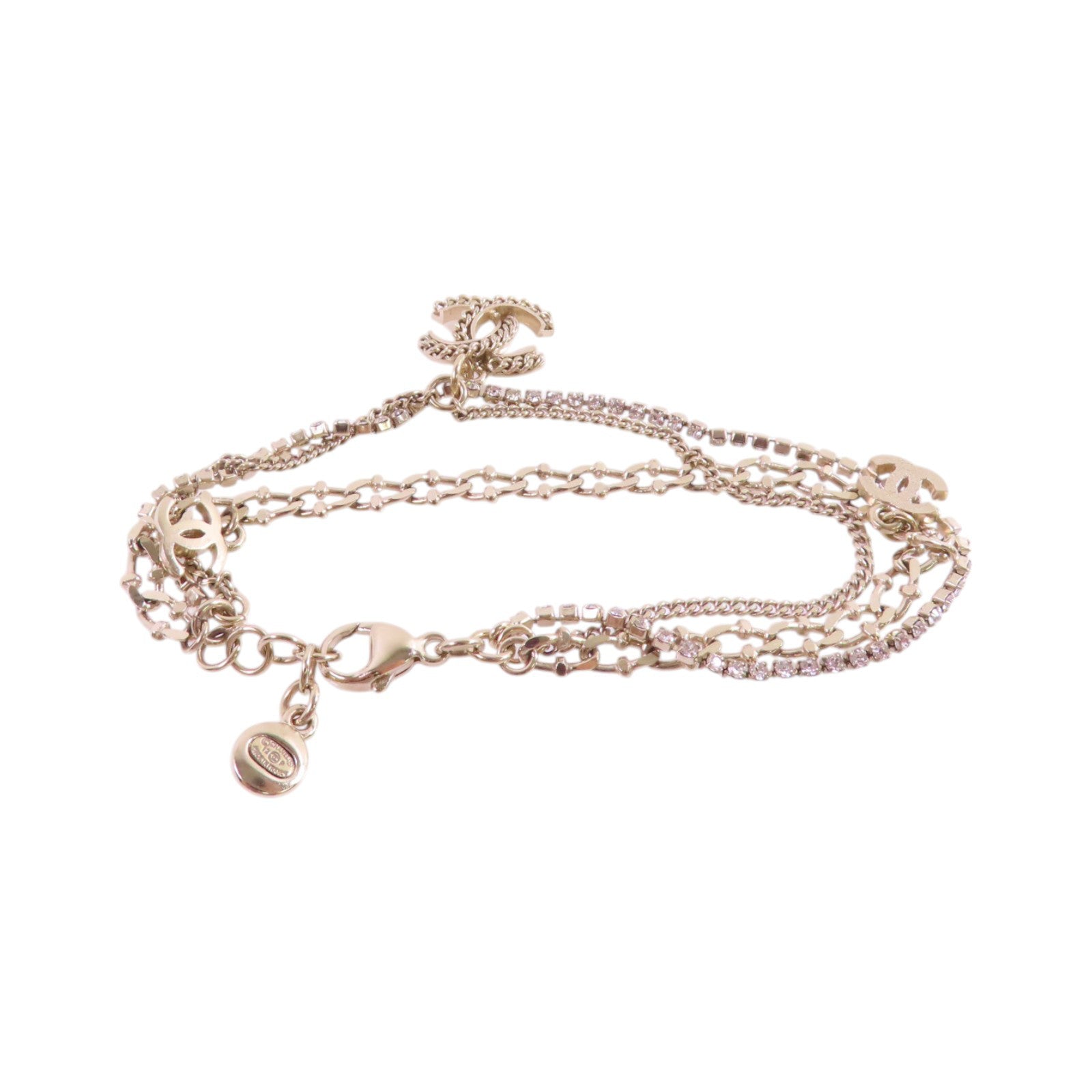 CHANEL 金屬/水鑽Double Chain Bracelet金扣手鏈