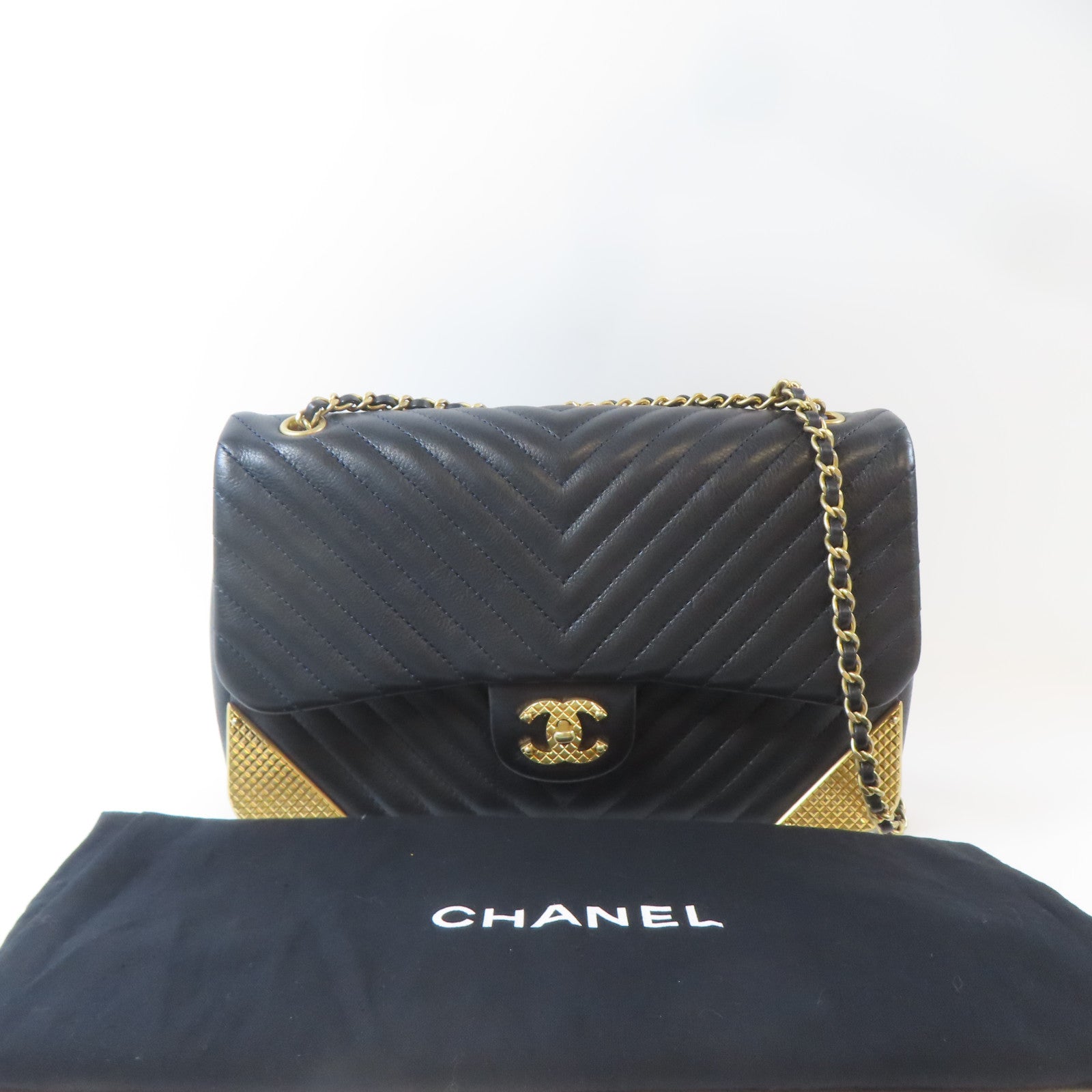 CHANEL 【激減優惠】皮革Chain Shoulder Bag金扣鏈帶肩背袋黑色