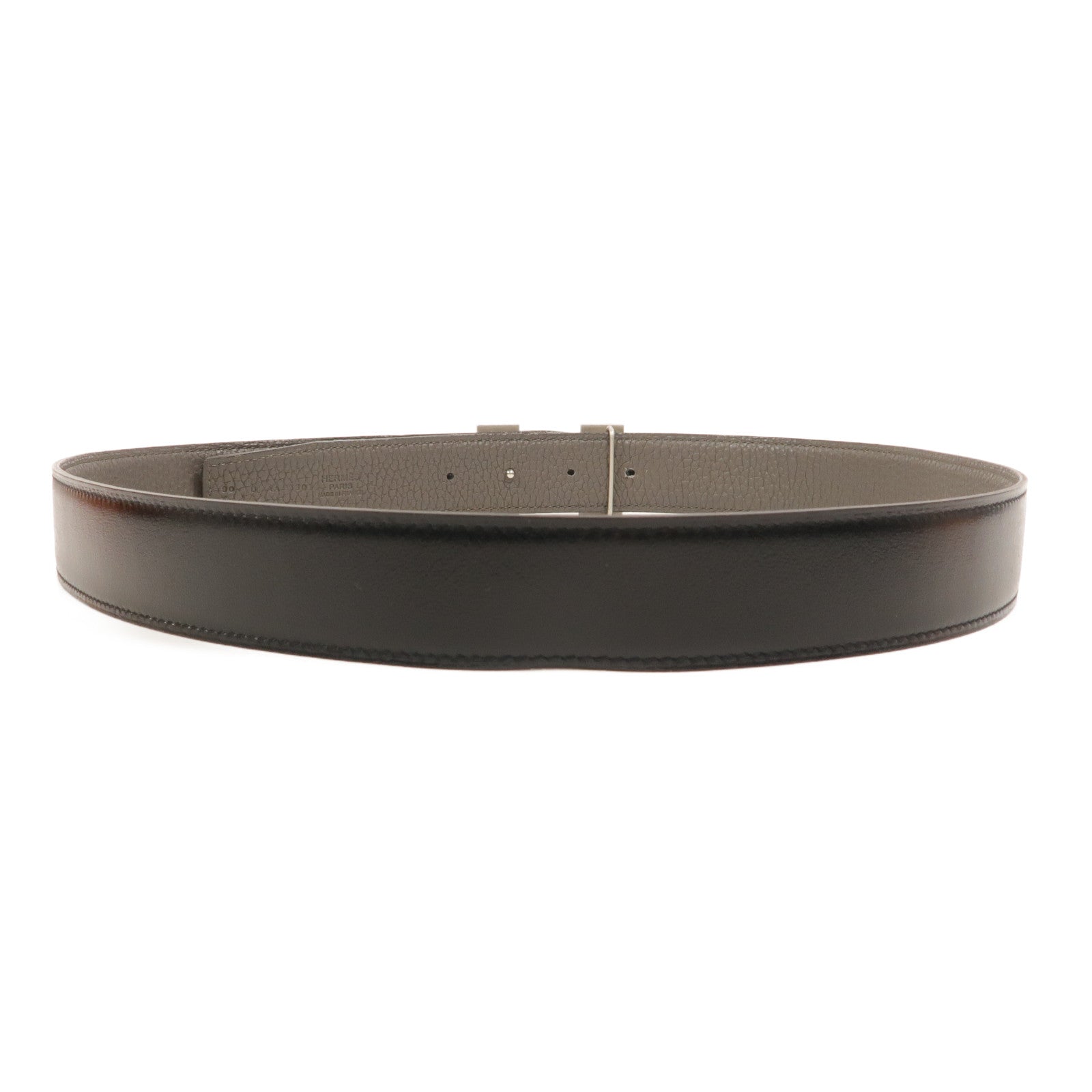 HERMES Togo/Box皮革H Belt 90cm皮帶Etain/Noir