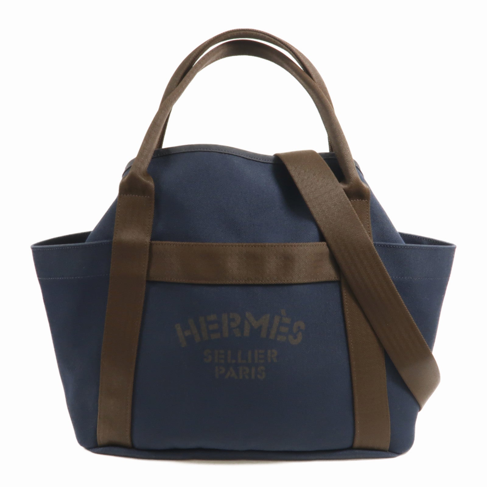 HERMES 帆布Grooming Bag手挽肩背兩用袋Blue Navy/Feu