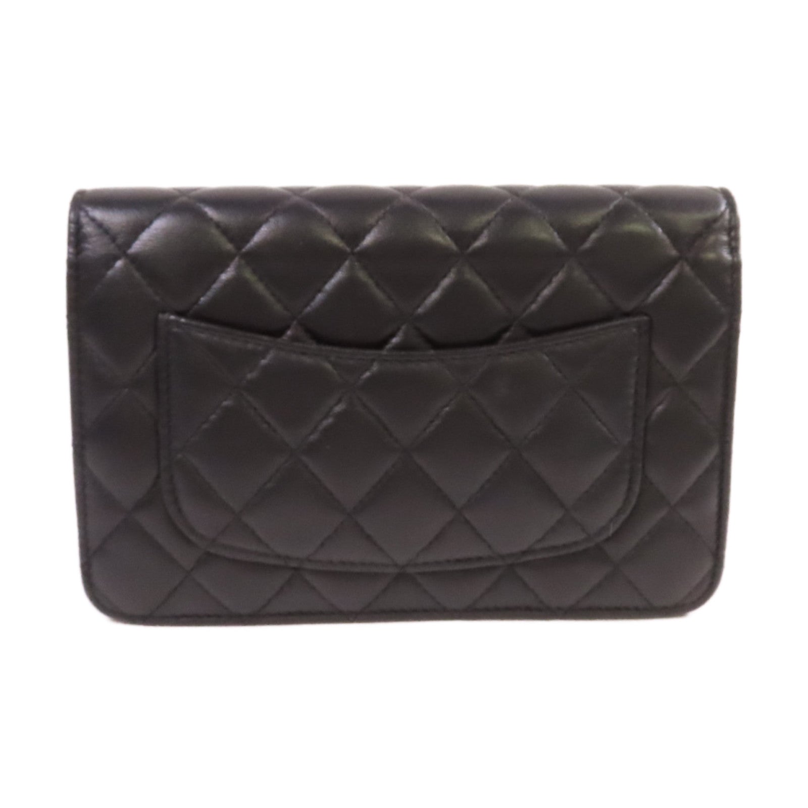 CHANEL 菱格羊皮皮革WOC Wallet On Chain Shoulder Bag金扣鏈帶肩背袋黑色