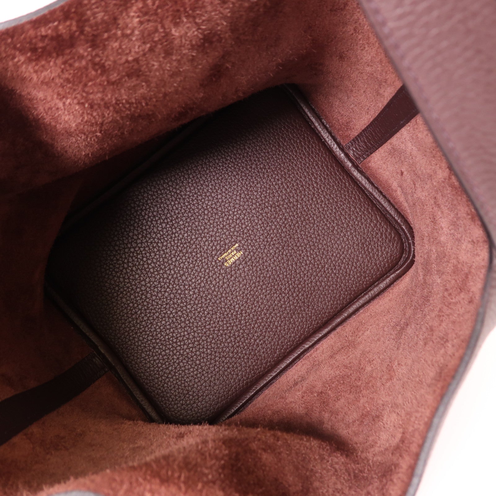 HERMES Clemence皮革Picotin MM金扣手挽袋Rouge Sellier