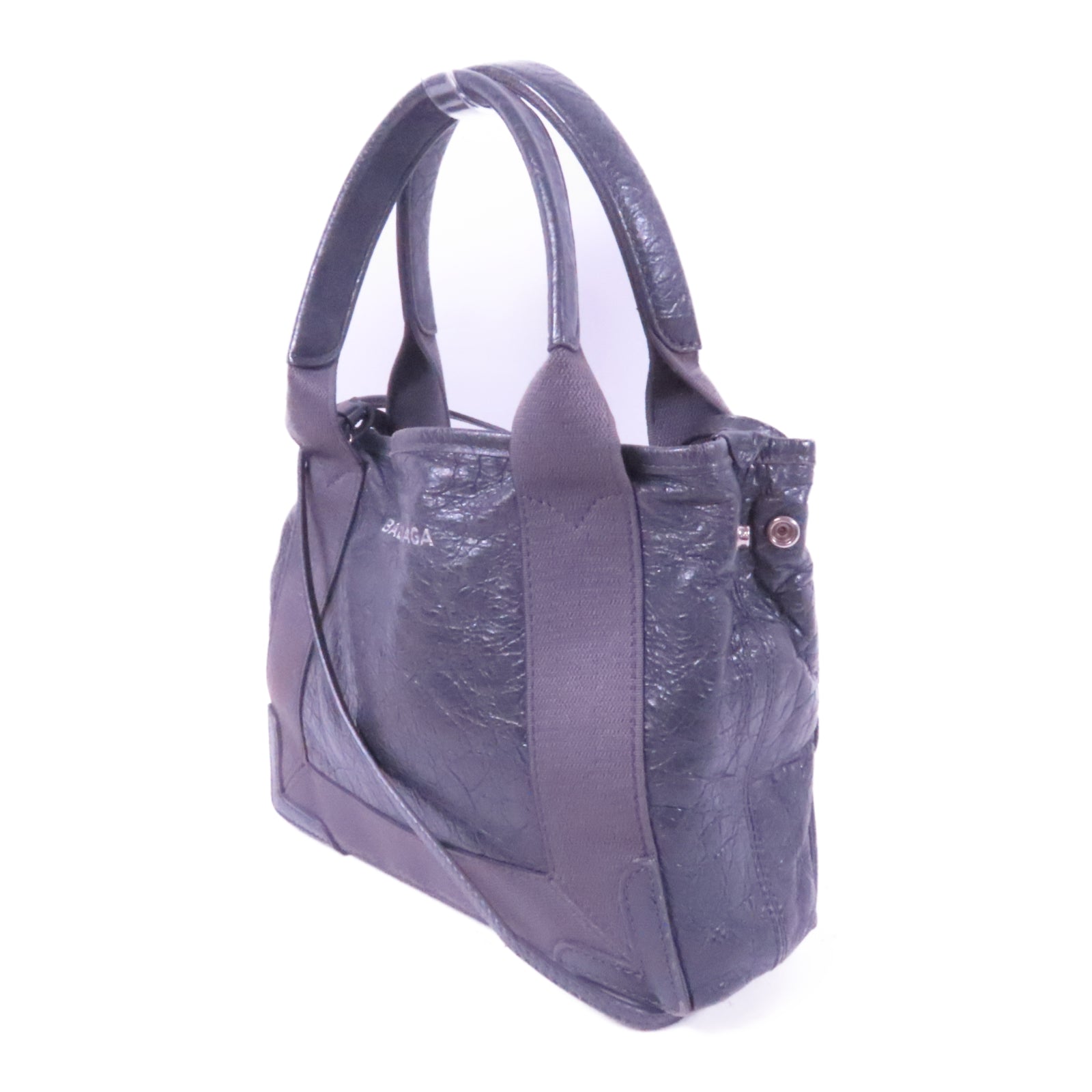 BALENCIAGA 牛皮皮革Cabas XS銀扣手挽肩背兩用袋灰色