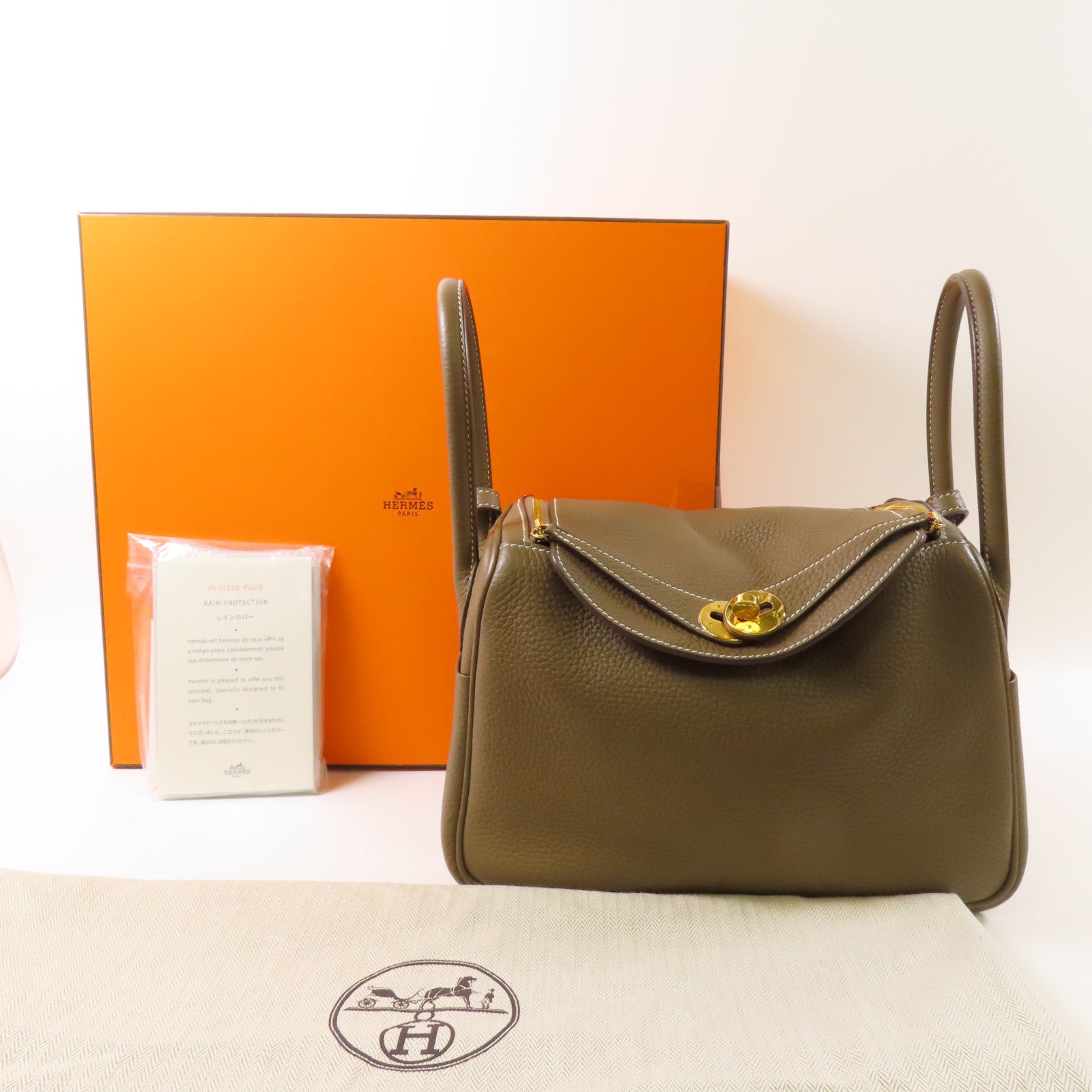 HERMES Clemence皮革Lindy 26金扣手挽肩背兩用袋Etoupe