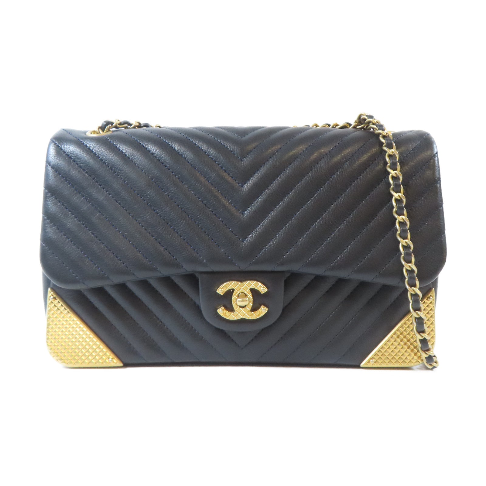 CHANEL 【激減優惠】皮革Chain Shoulder Bag金扣鏈帶肩背袋黑色