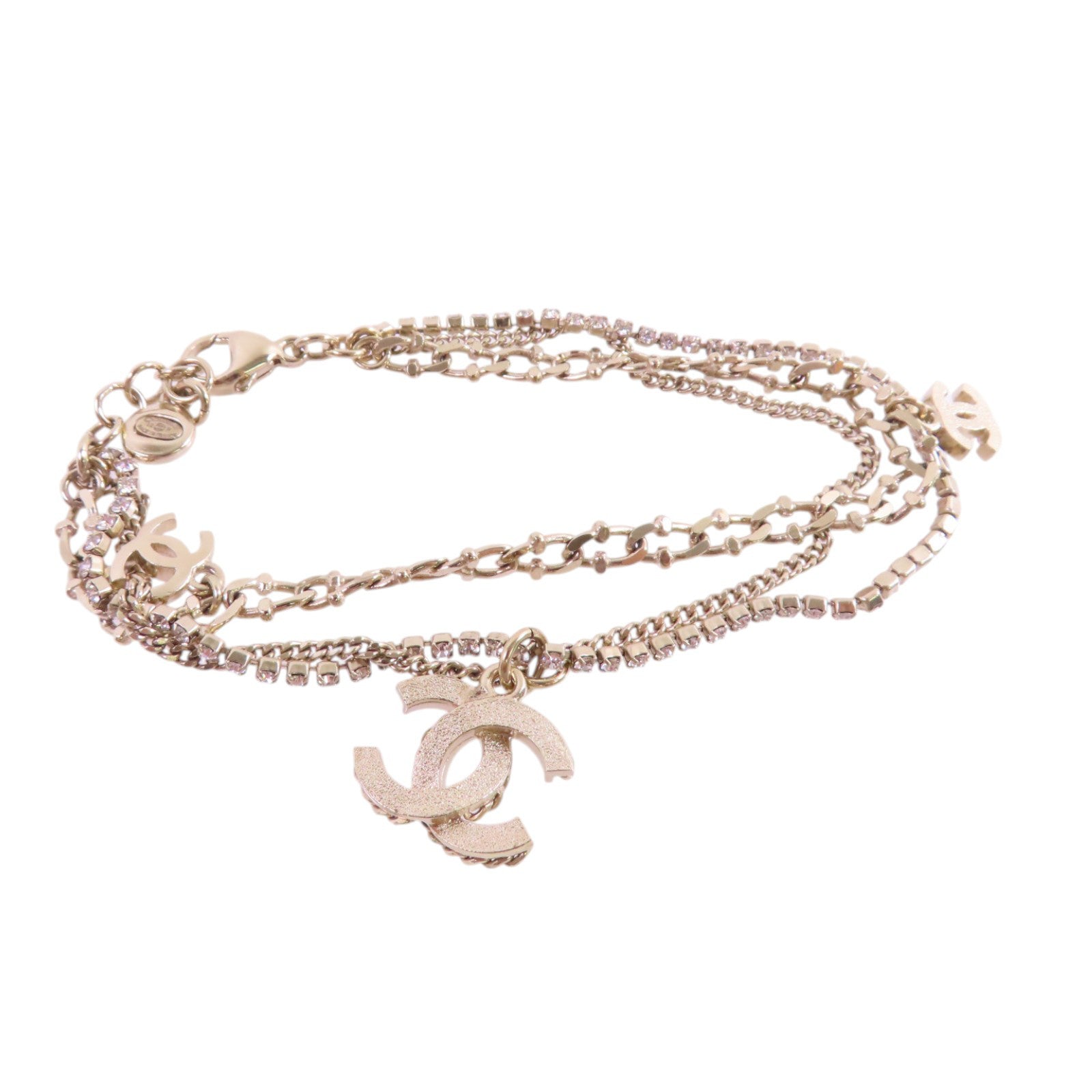 CHANEL 金屬/水鑽Double Chain Bracelet金扣手鏈
