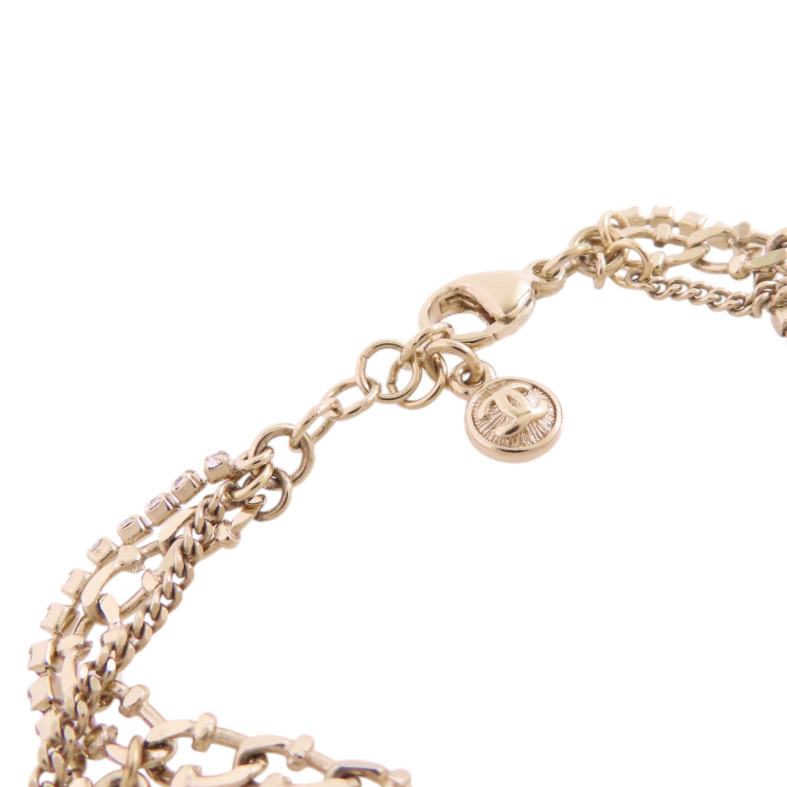 CHANEL 金屬/水鑽Double Chain Bracelet金扣手鏈