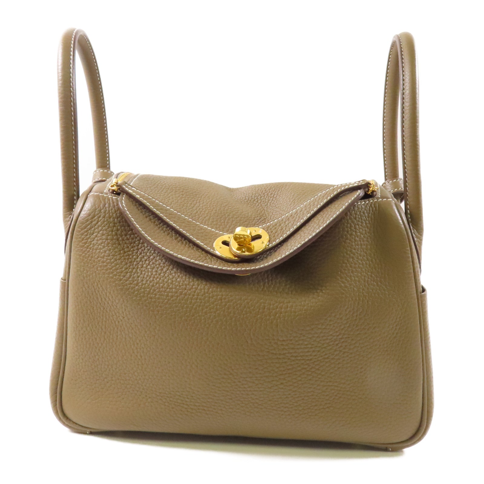 HERMES Clemence皮革Lindy 26金扣手挽肩背兩用袋Etoupe