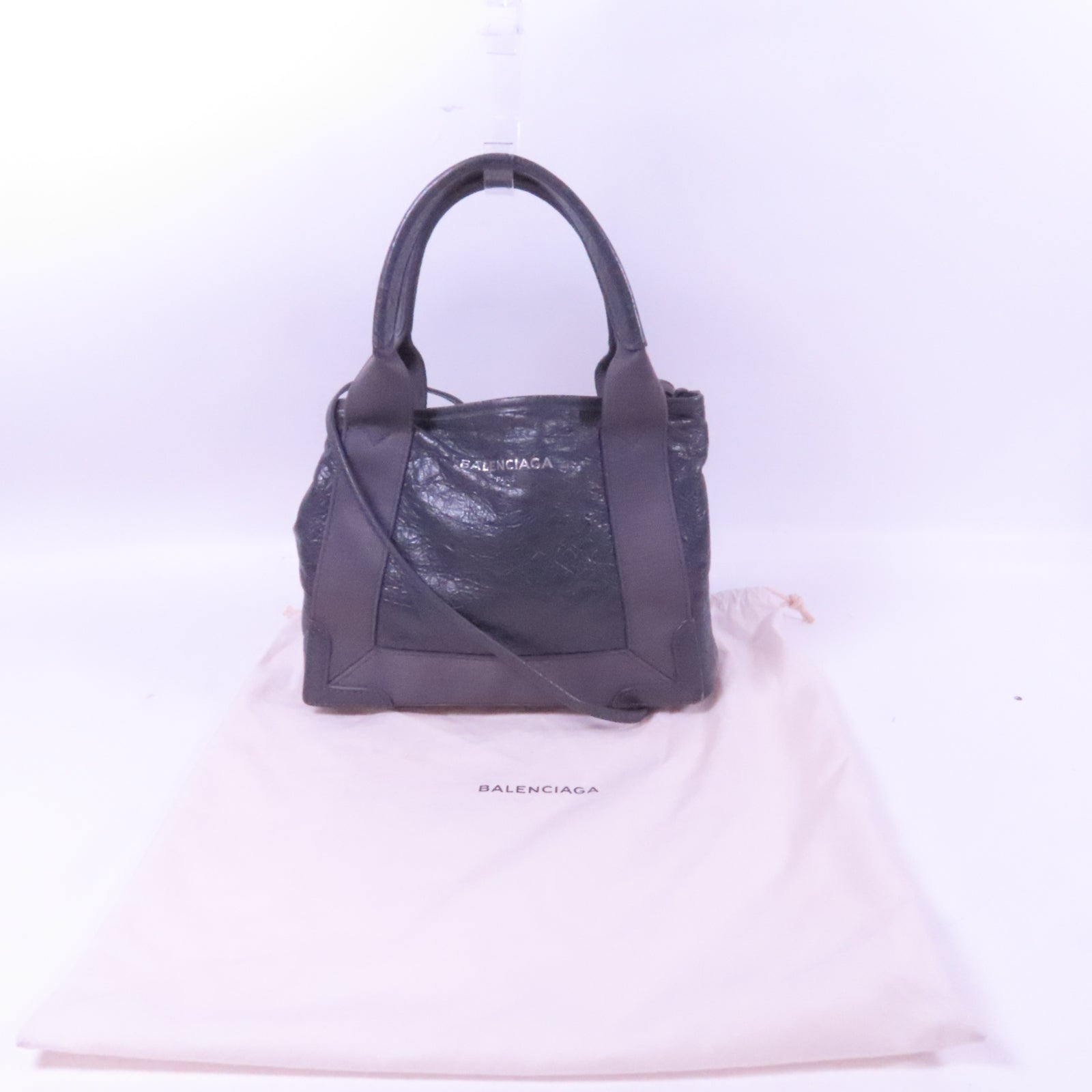 BALENCIAGA 牛皮皮革Cabas XS銀扣手挽肩背兩用袋灰色