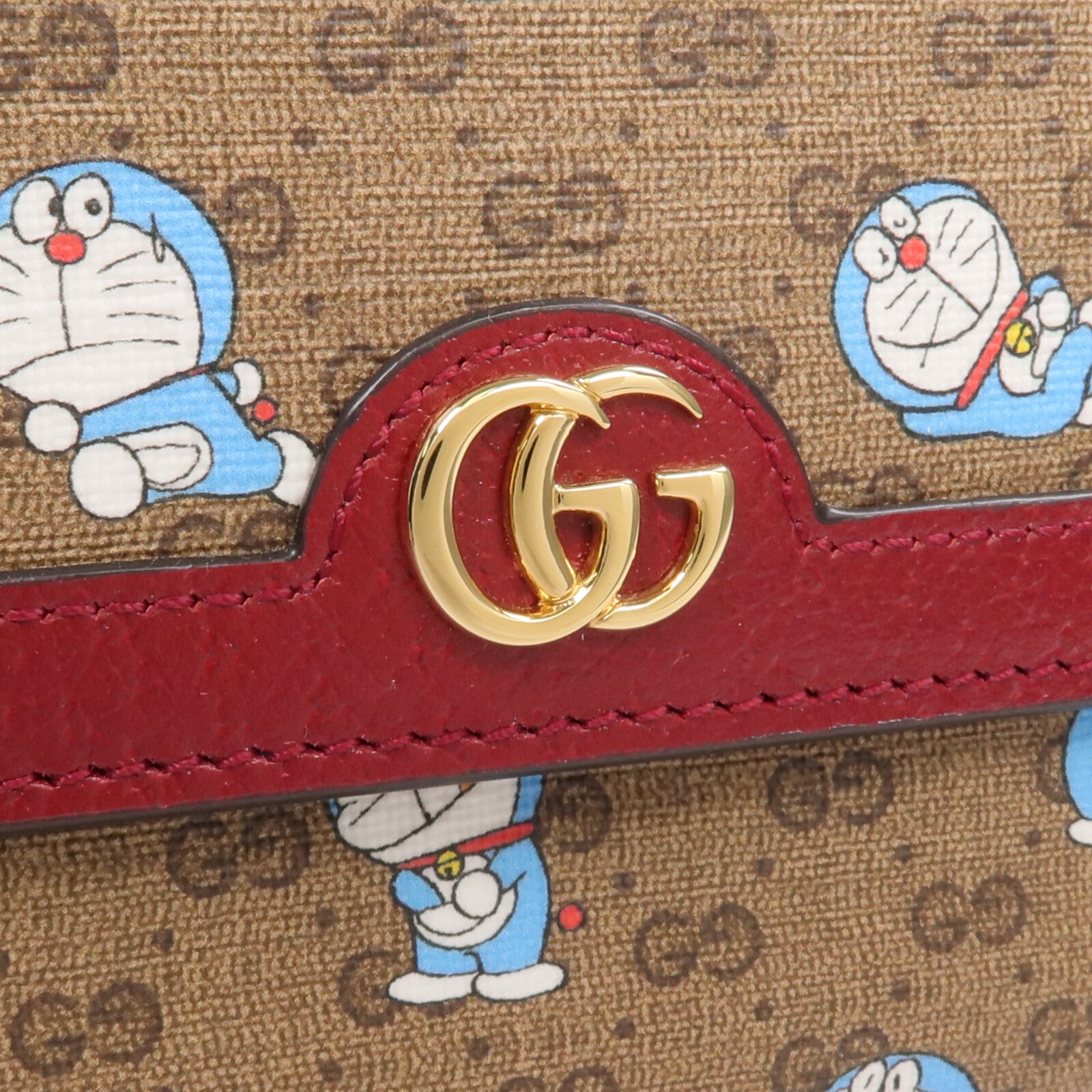 GUCCI 塗層帆布/牛皮皮革Gucci x Doraemon金扣長錢包