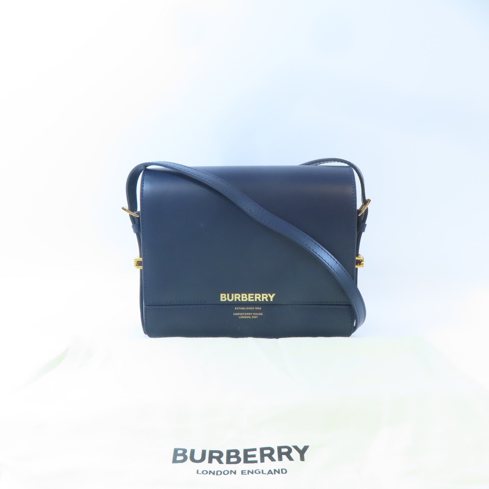 BURBERRY 【激減優惠】牛皮皮革Shoulder Bag金扣肩背袋深藍色