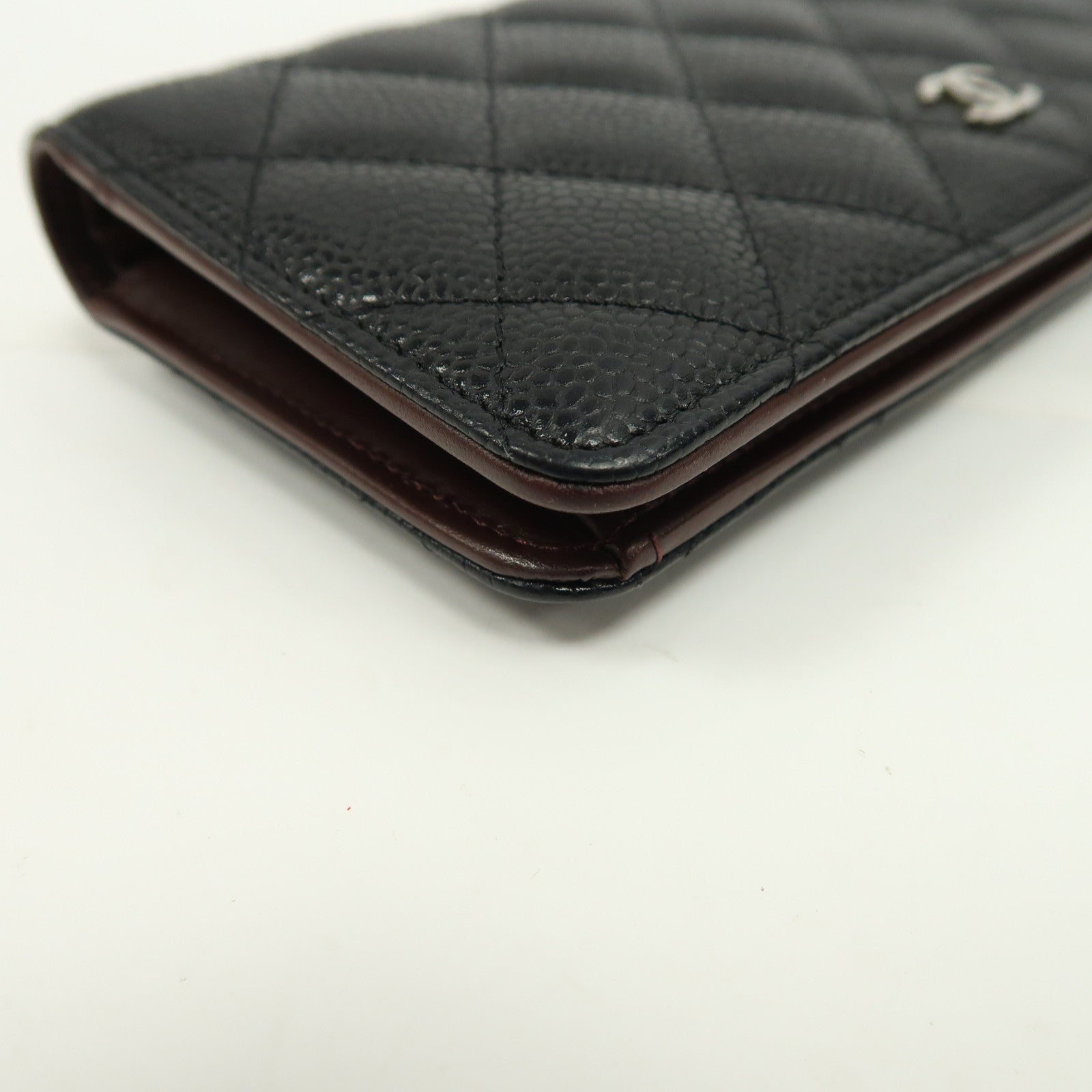 CHANEL 菱格Caviar皮革Wallet銀扣長錢包黑色