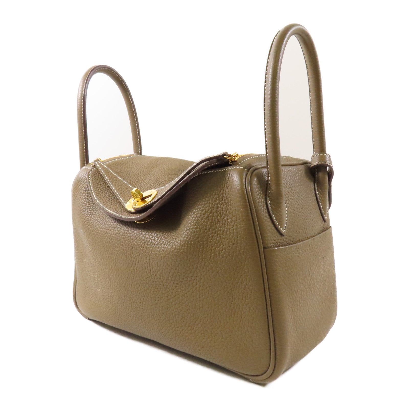 HERMES Clemence皮革Lindy 26金扣手挽肩背兩用袋Etoupe