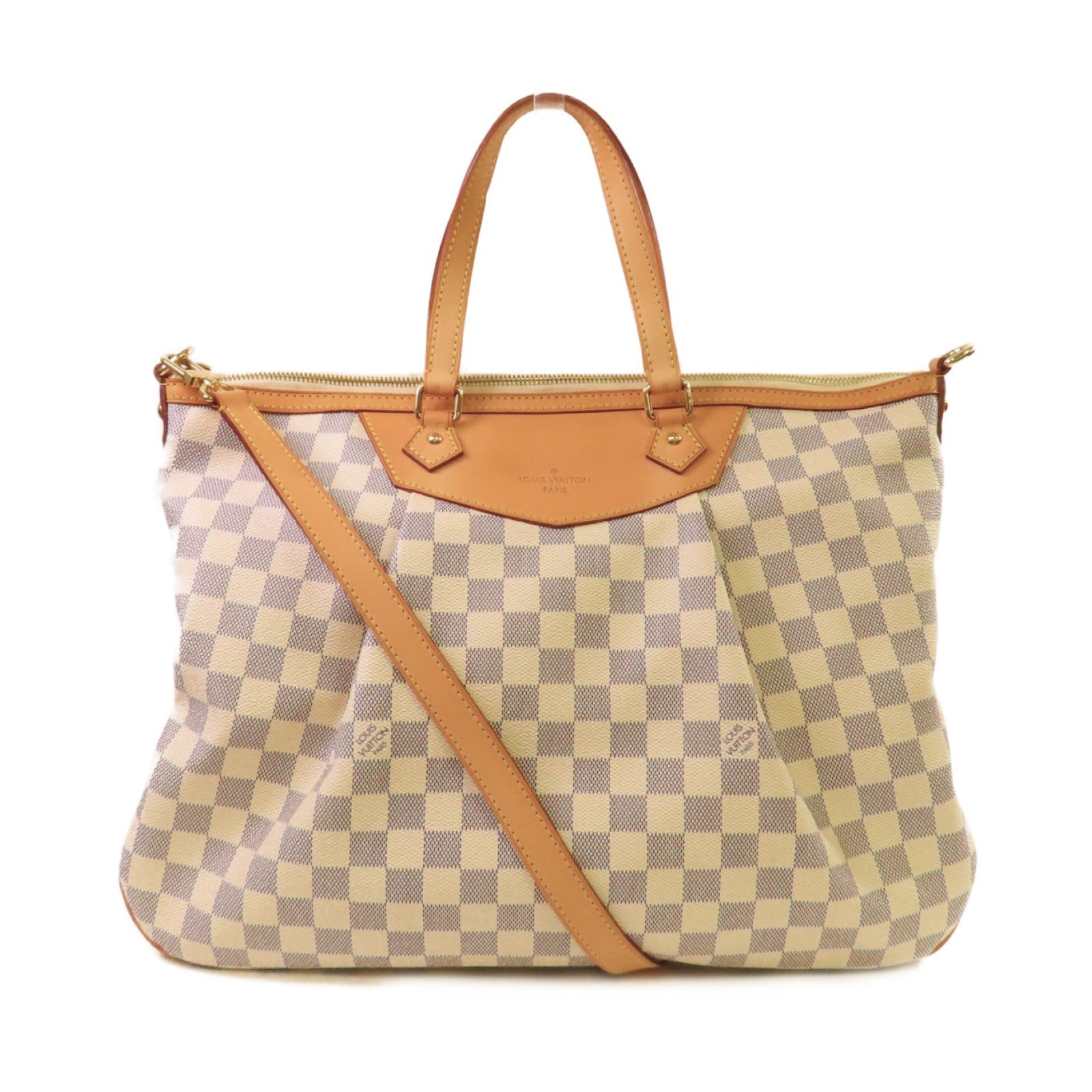 LOUIS VUITTON Damier Azur Siracusa GM 2 Way Shoulder Bag金扣手挽肩背兩用袋米白色/啡色