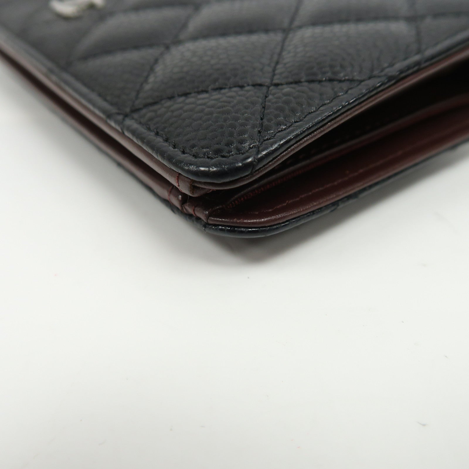CHANEL 菱格Caviar皮革Wallet銀扣長錢包黑色