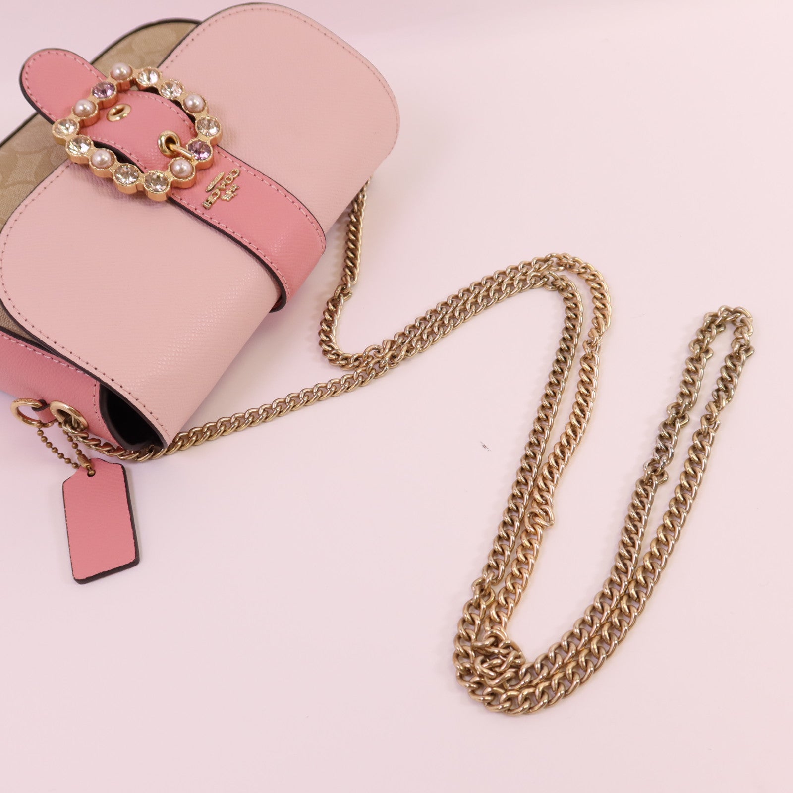 COACH 塗層帆布Chain Shoulder金扣鏈帶肩背袋