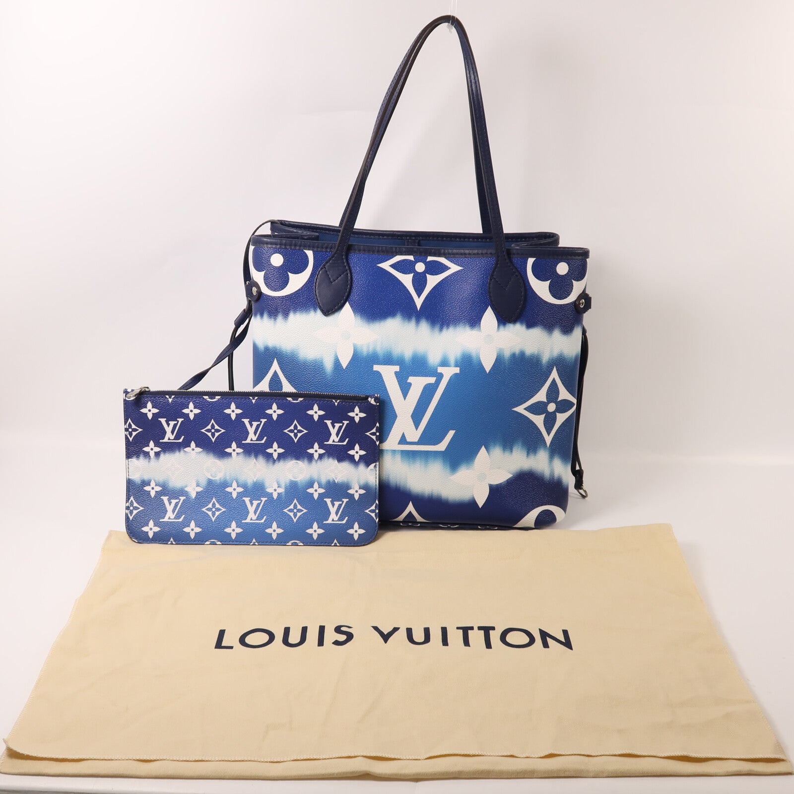 LOUIS VUITTON Monogram Escale Neverfull MM銀扣手挽袋