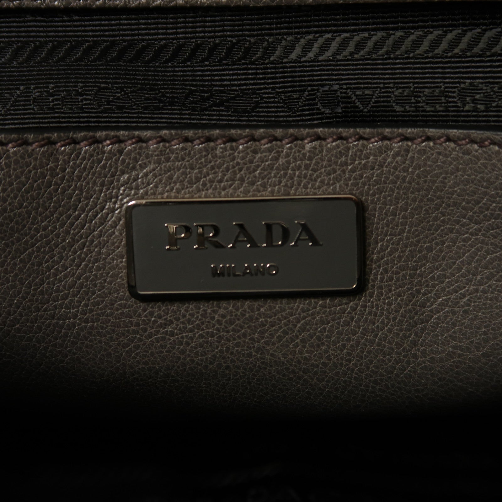 PRADA 牛皮皮革Shoulder Bag銀扣手挽肩背兩用袋灰色