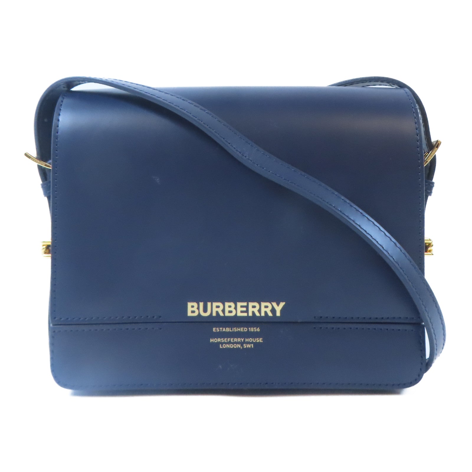 BURBERRY 【激減優惠】牛皮皮革Shoulder Bag金扣肩背袋深藍色